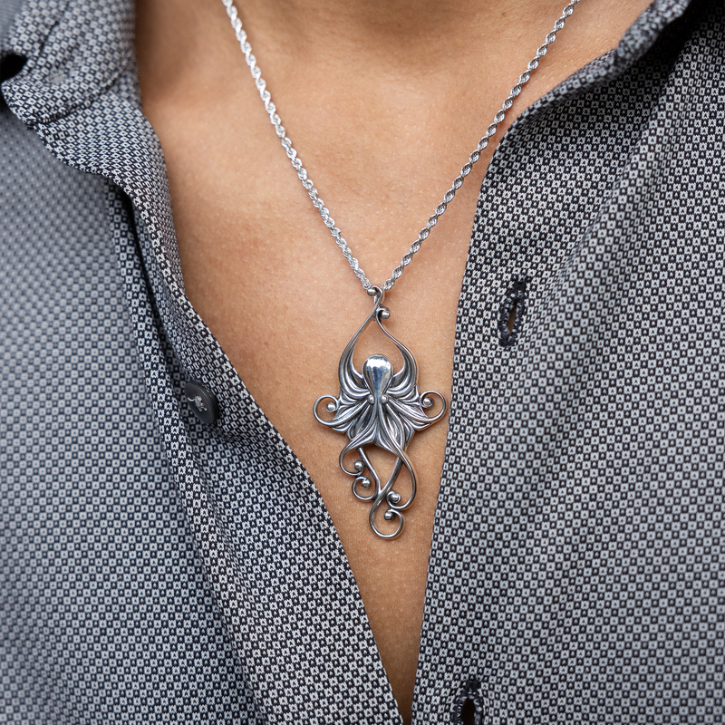 Living Heirloom Octopus Pendant in Sterling Silver - 63mm