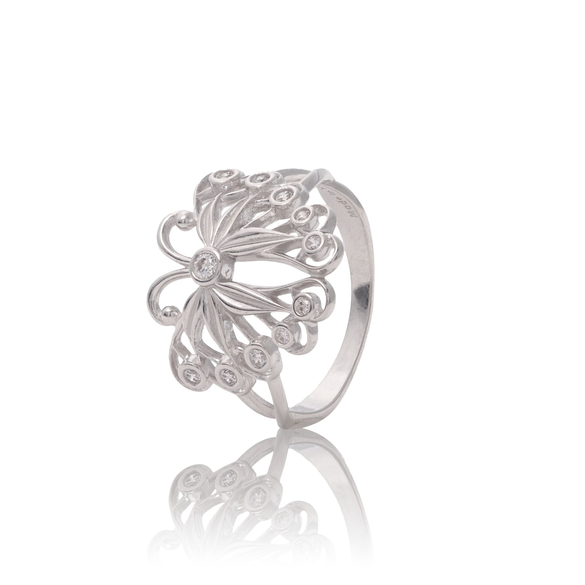 Pulelehua (Butterfly) Ring in Sterling Silver with Cubic Ziconia - 9-10mm