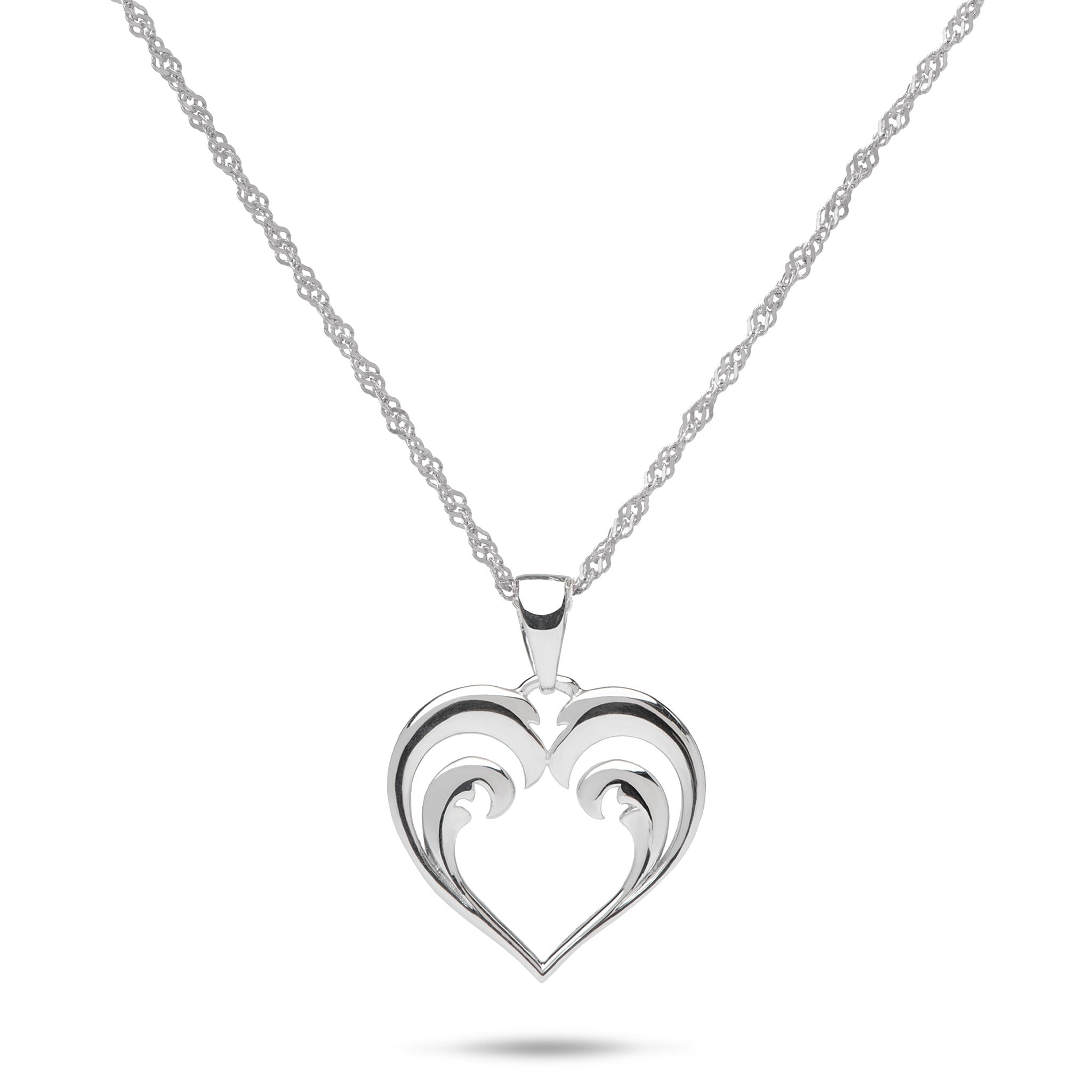 18" Nalu Heart Pendant Necklace in Sterling Silver - 15mm on a white background