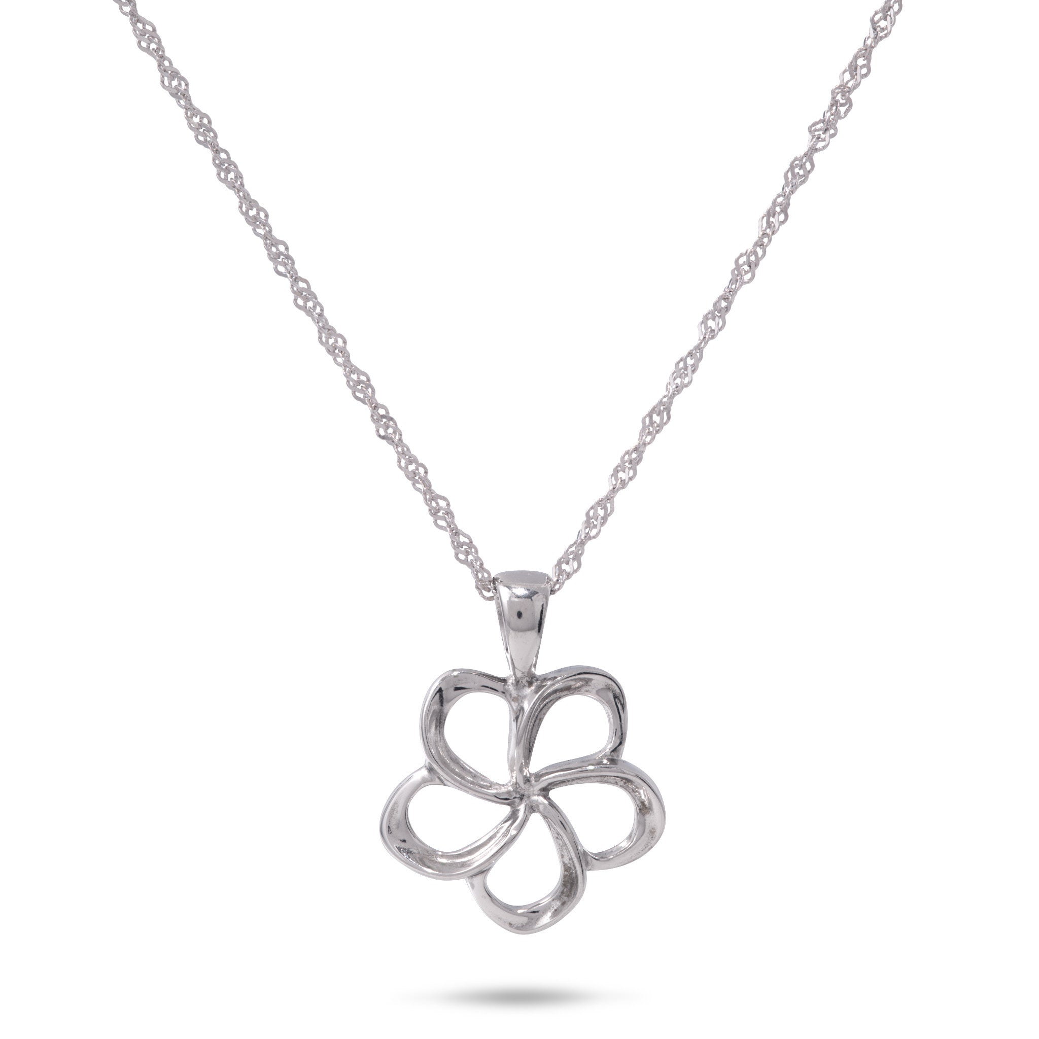 18" Plumeria Pendant with Chain in Sterling Silver - 15mm