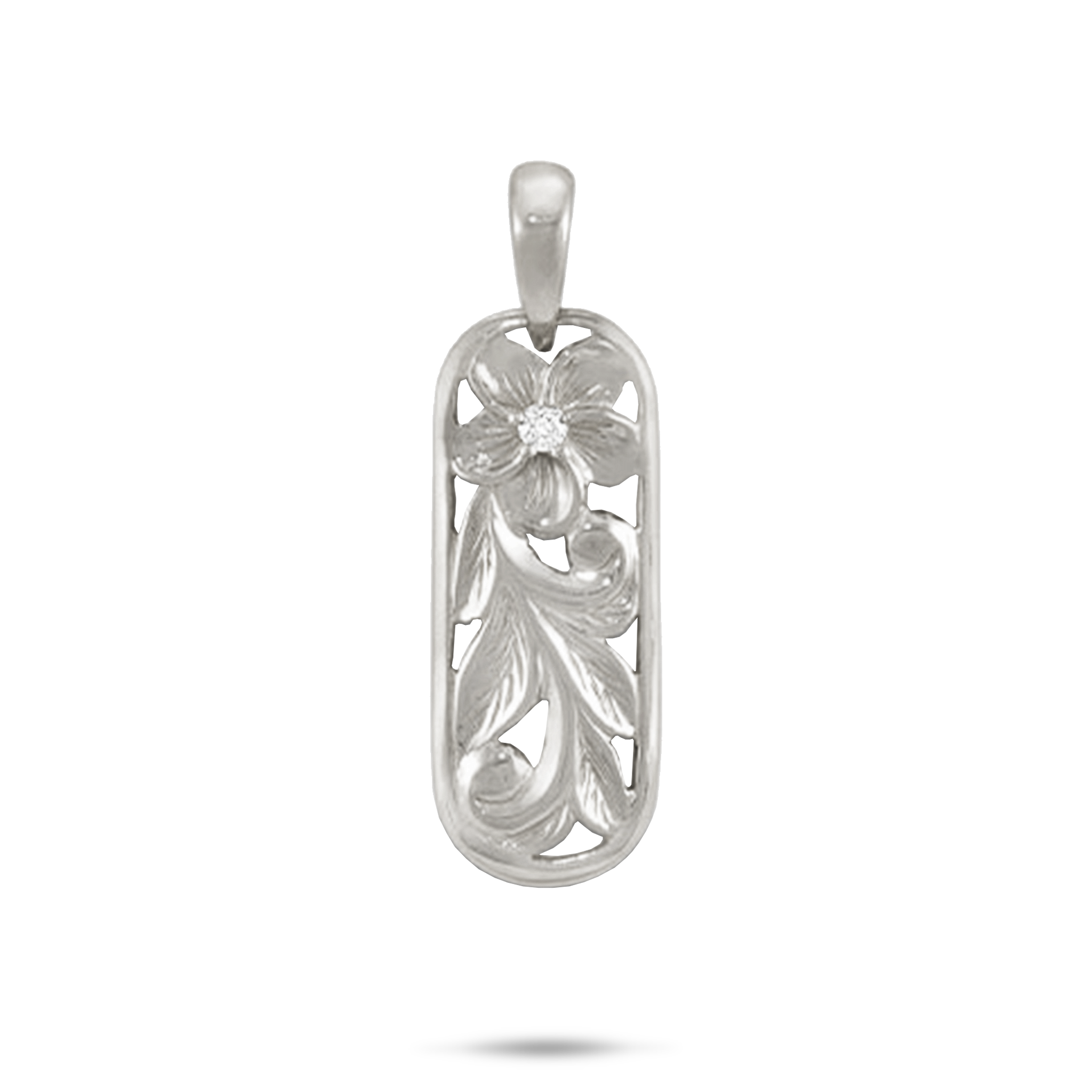 Hawaiian Heirloom Plumeria-Anhänger in Weißgold mit Diamant – 28 mm