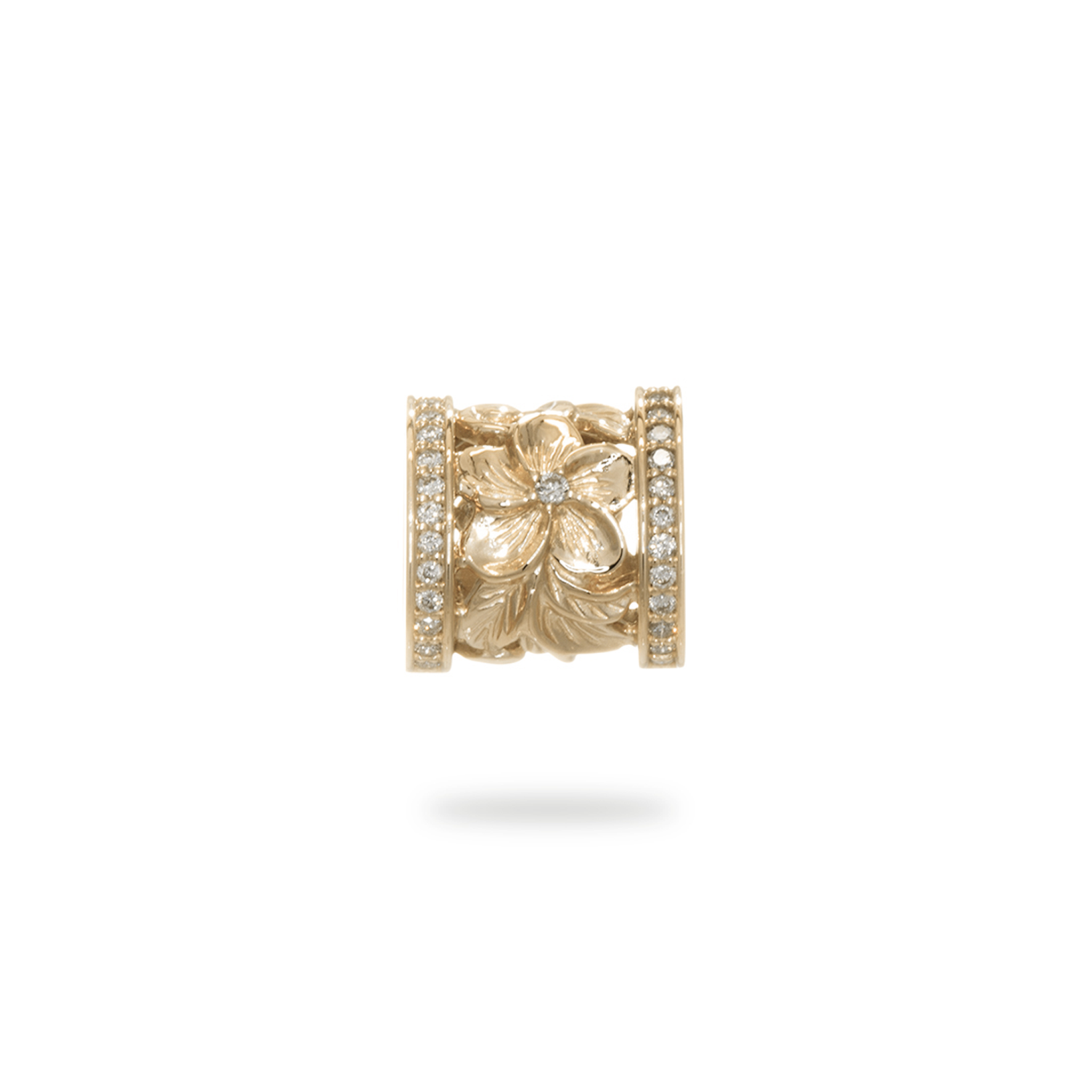 ハワイアンの家宝Plumeriaバレルペンダントはダイヤモンドと金色-12mm