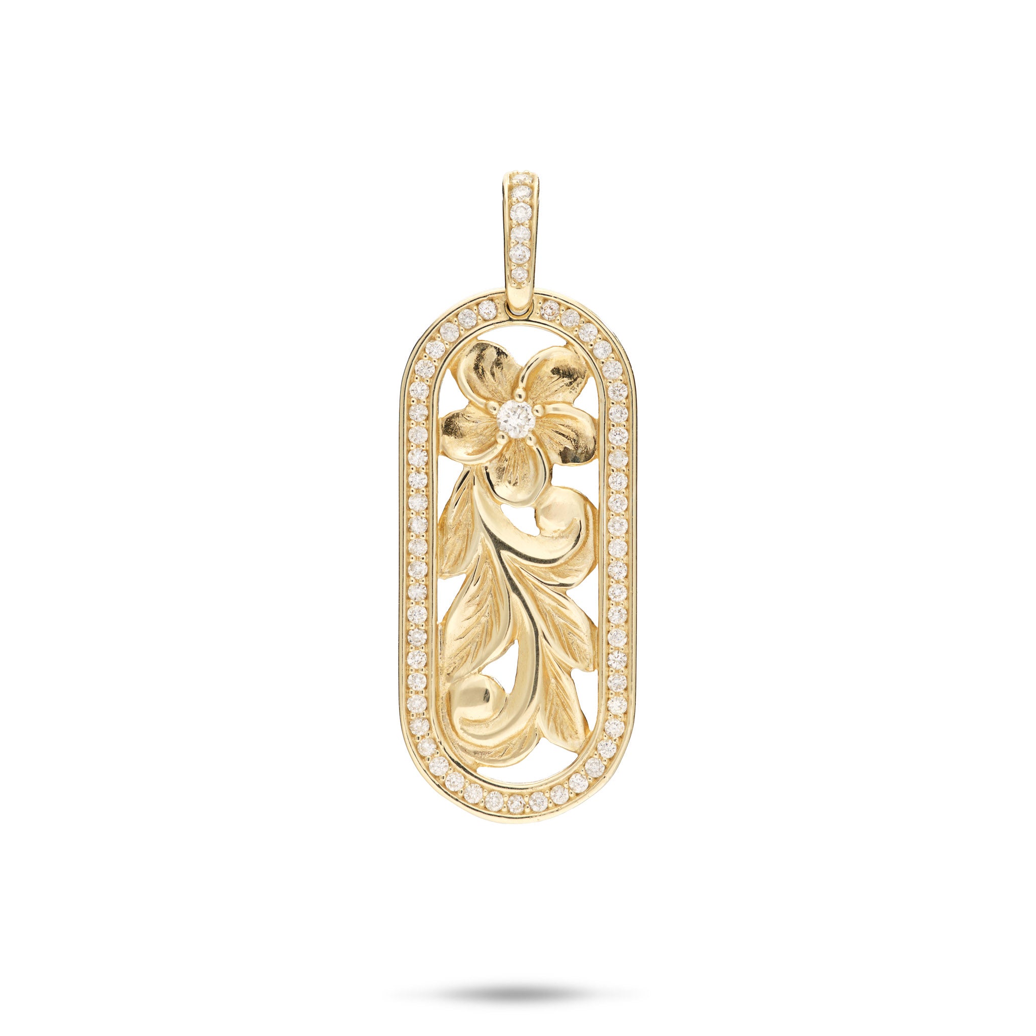 ハワイアンのHeirloom Pulumeria Pendantはダイヤモンドと金で