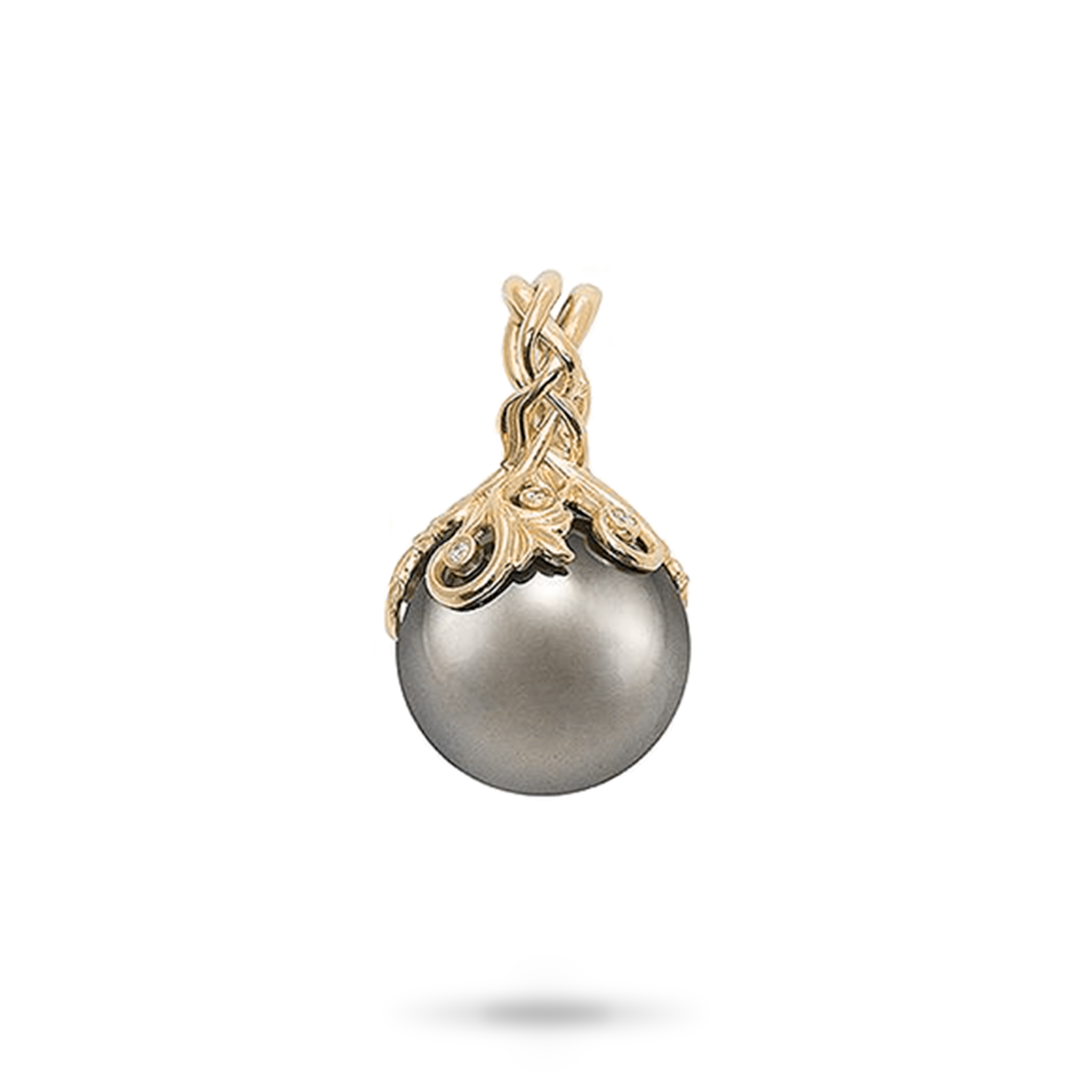 Living Heirloom Tahitian Black Pearl Pendant in Gold with Diamonds - 14-15mm