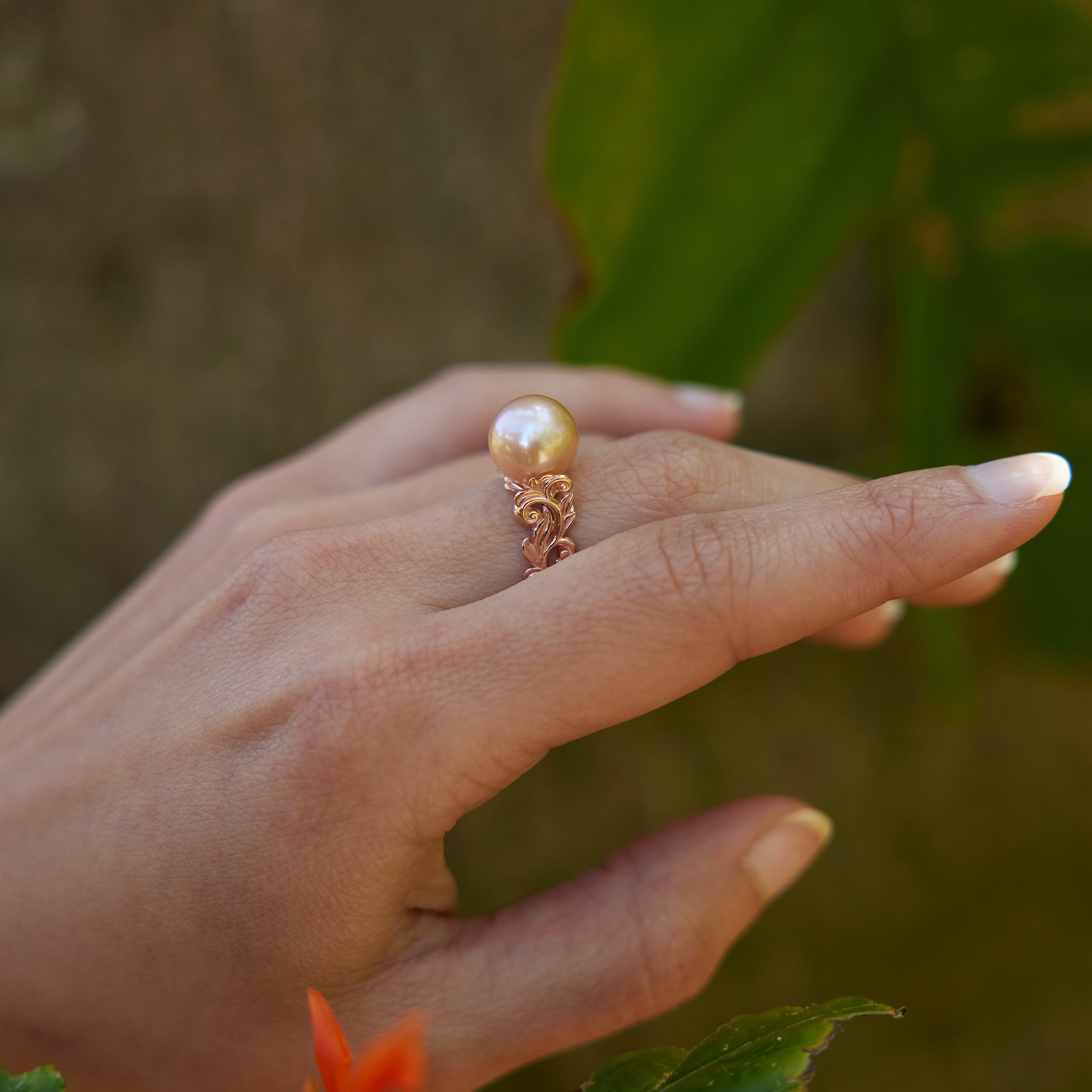 Living Heirloom Peach Freshwater Pearl Ring in Rose Gold - 10-11mm
