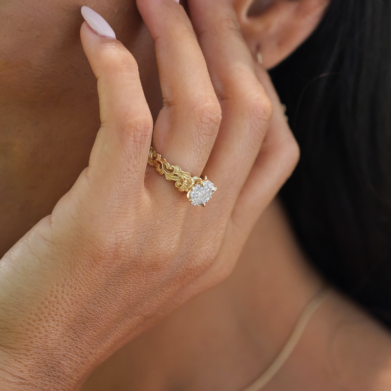 Hawaiian Heirloom Engagement Ring in Gold with Diamonds - Maui Divers Jewelry