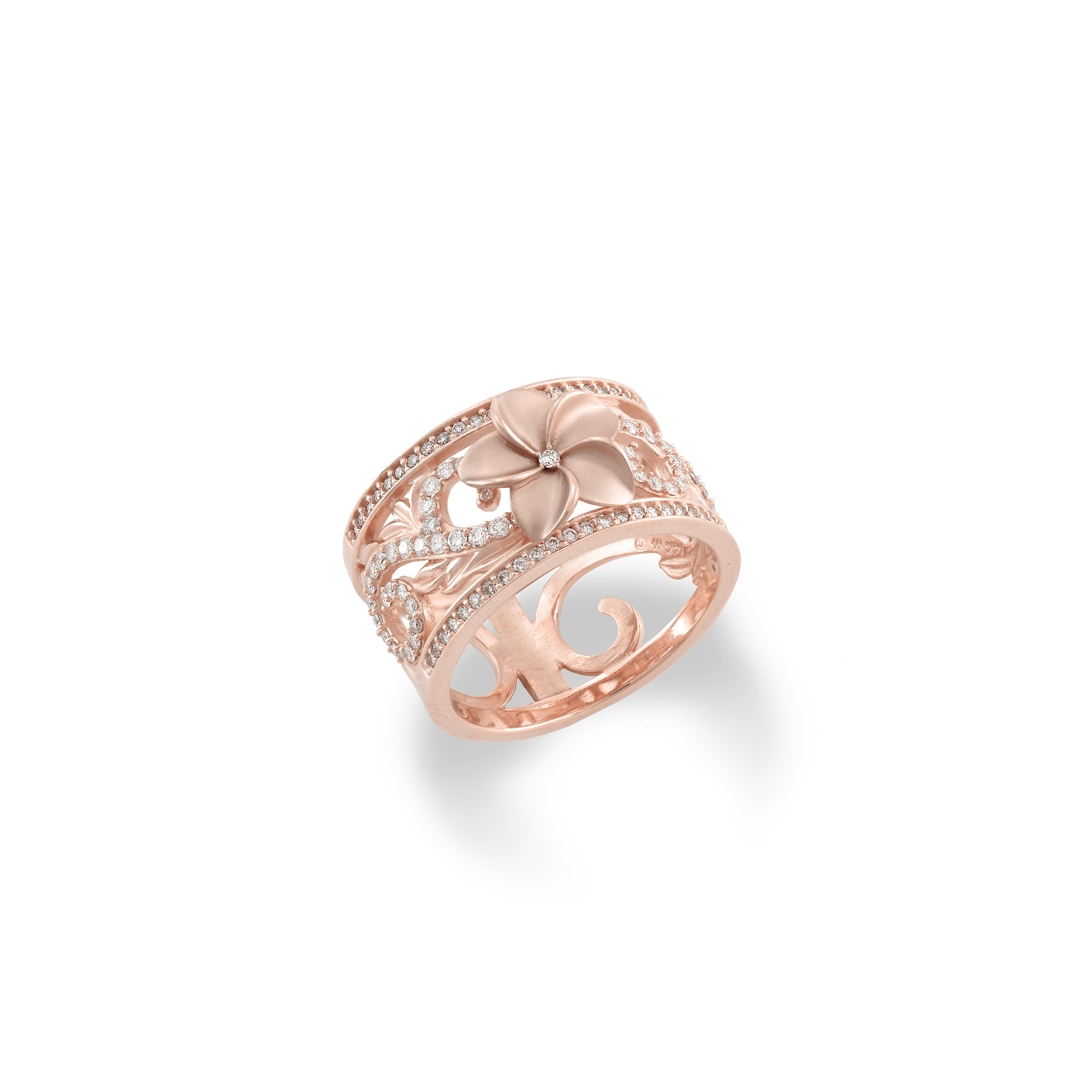 Bague de fiançailles héritage héritage Plumeria en or rose avec diamants - 12 mm
