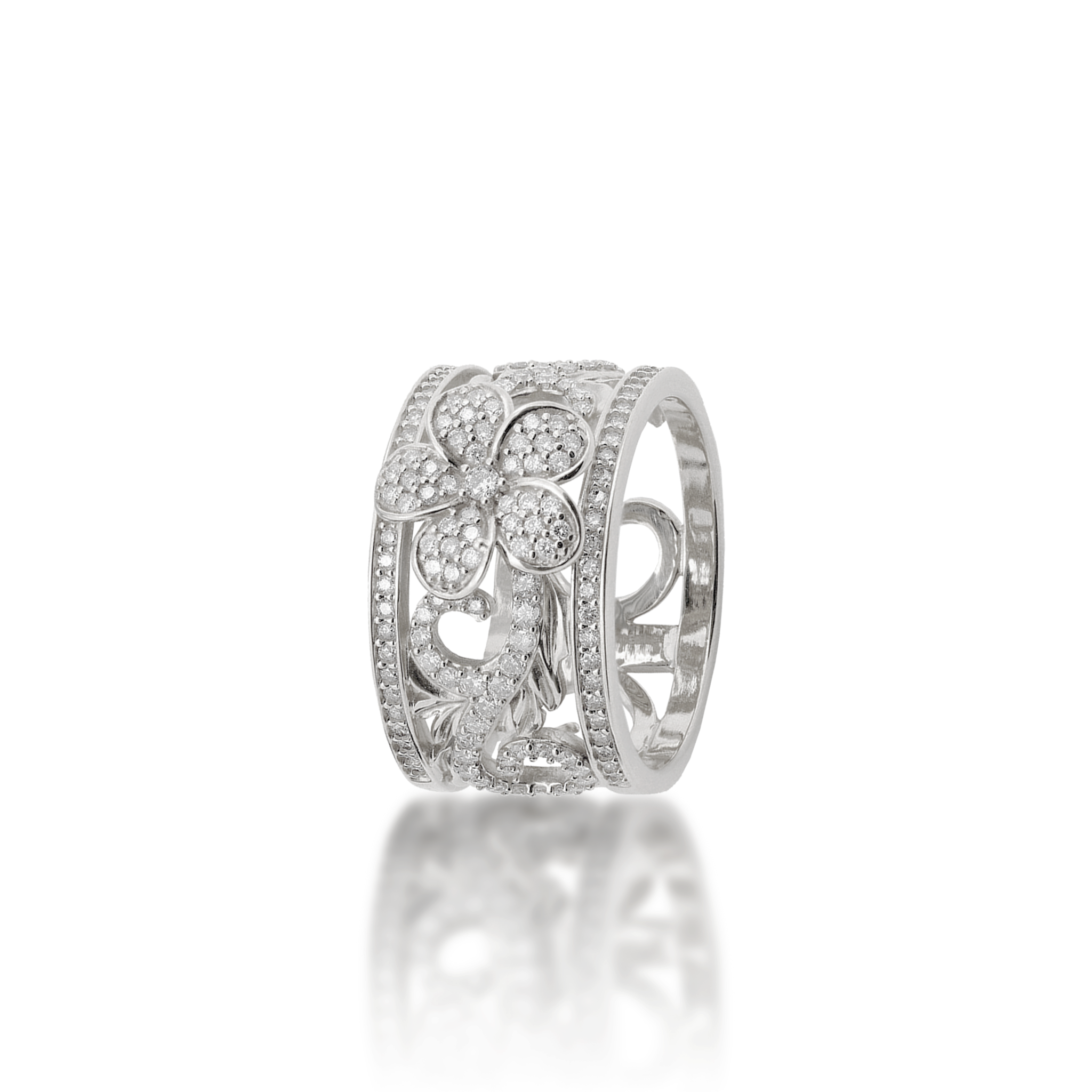 Hawaiian Heirloom Plumeria Engagement Ring in White Gold with Diamonds - 12mm