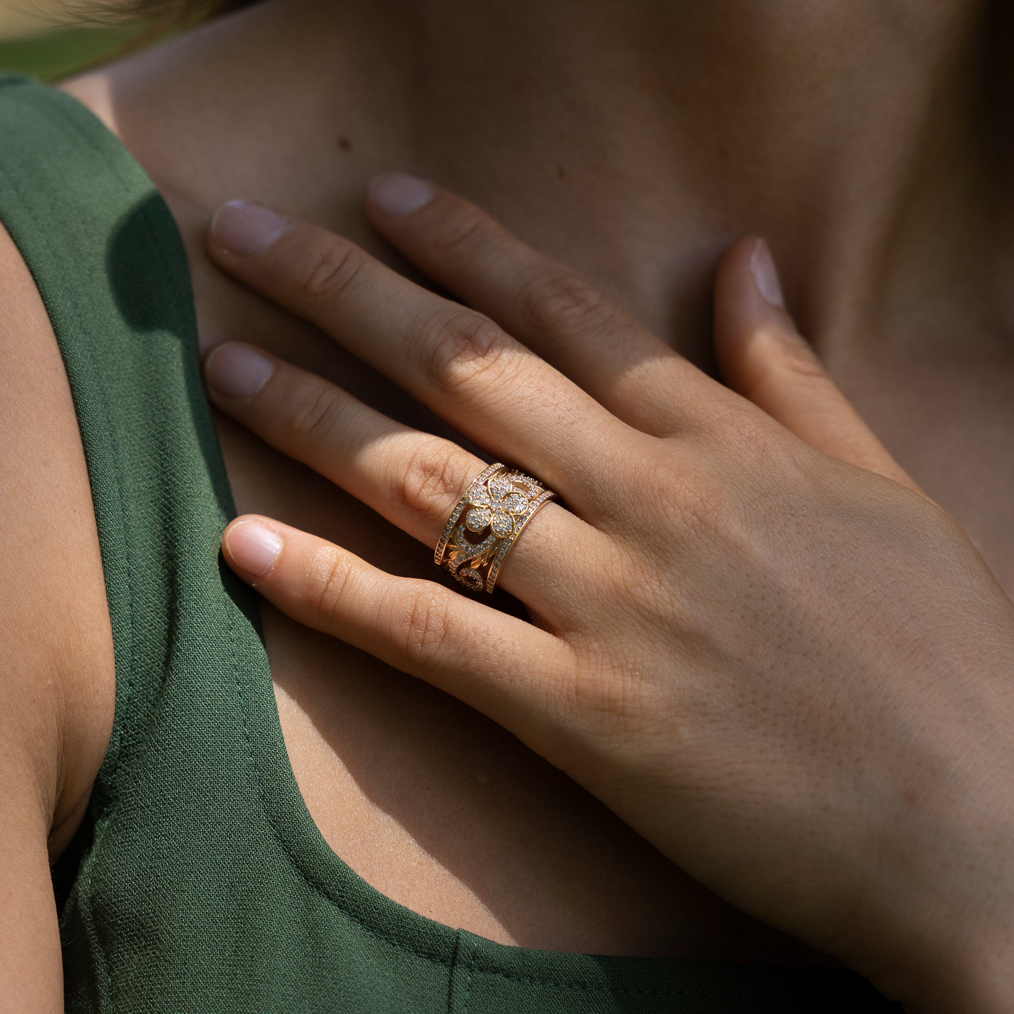 Bague de fiançailles héritage héritage Plumeria en or avec des diamants - 12 mm