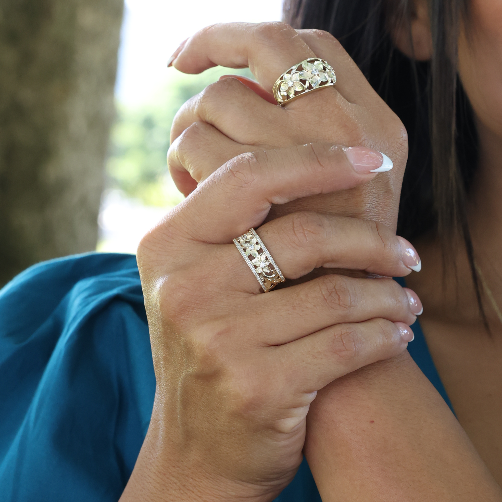 Hawaiian Heirloom Plumeria Ring in Gold mit Diamanten – 8 mm