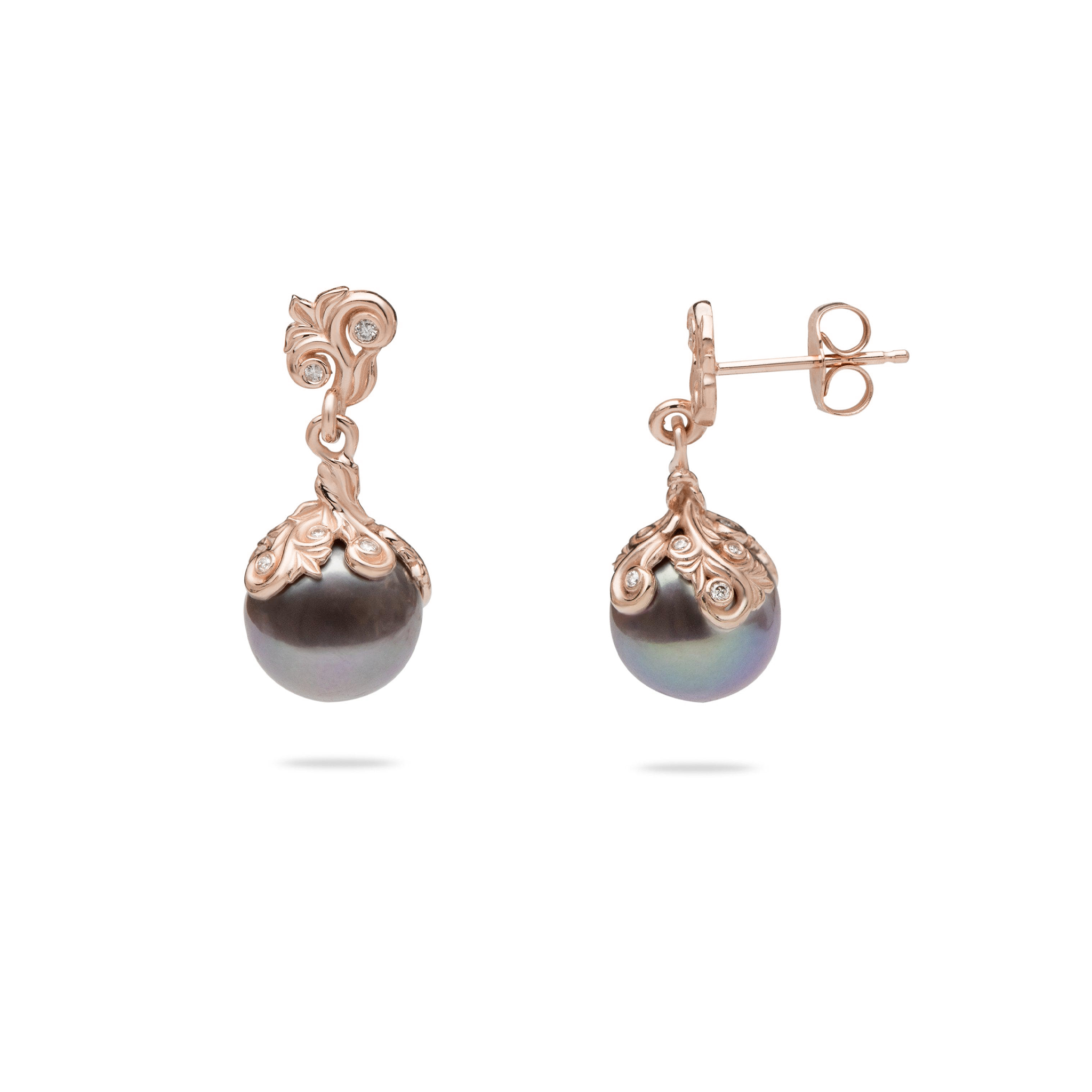 Living Heirloom Lilac Freshwater Pearl Earrings in Rose Gold with Diamonds - 21mm