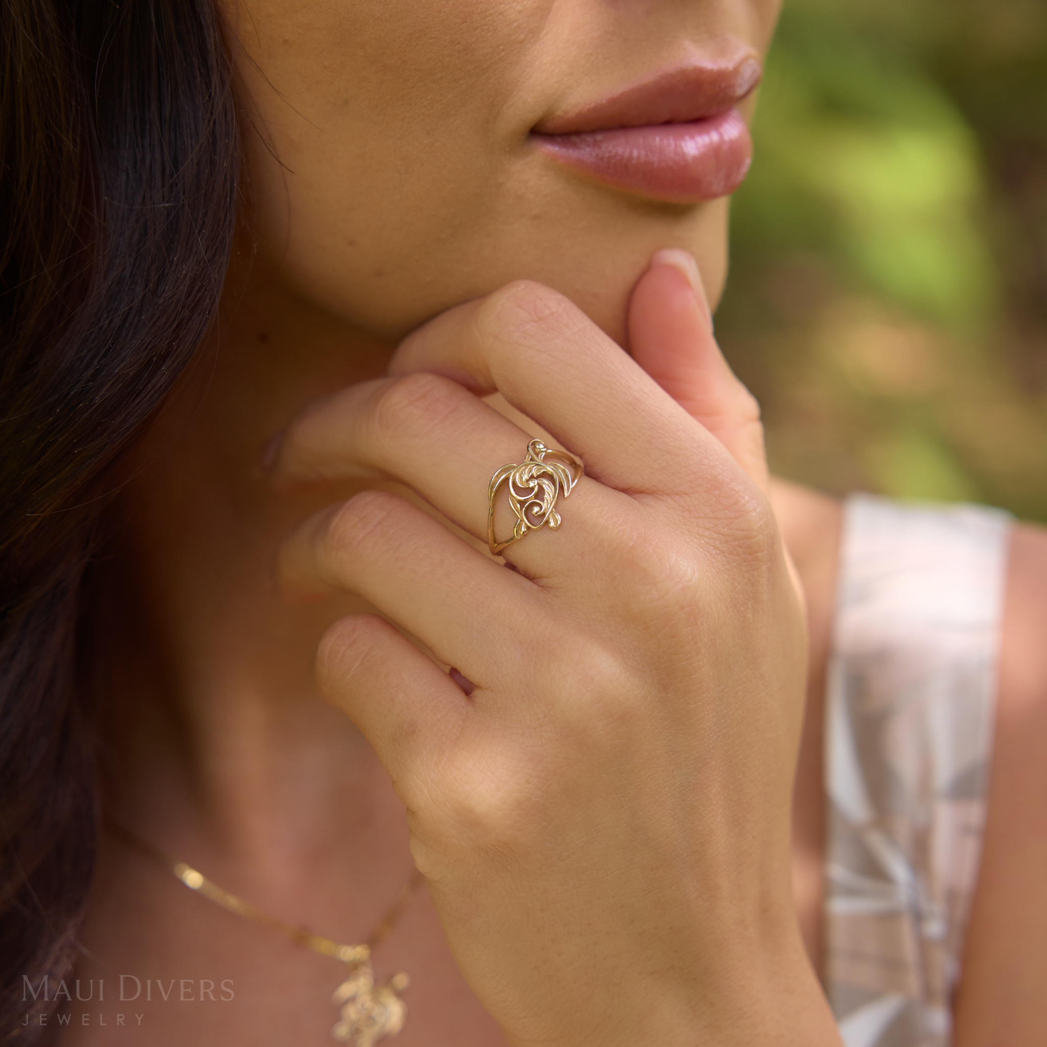 Lebender Erbstück-Honu-Ring in Gold – 16 mm