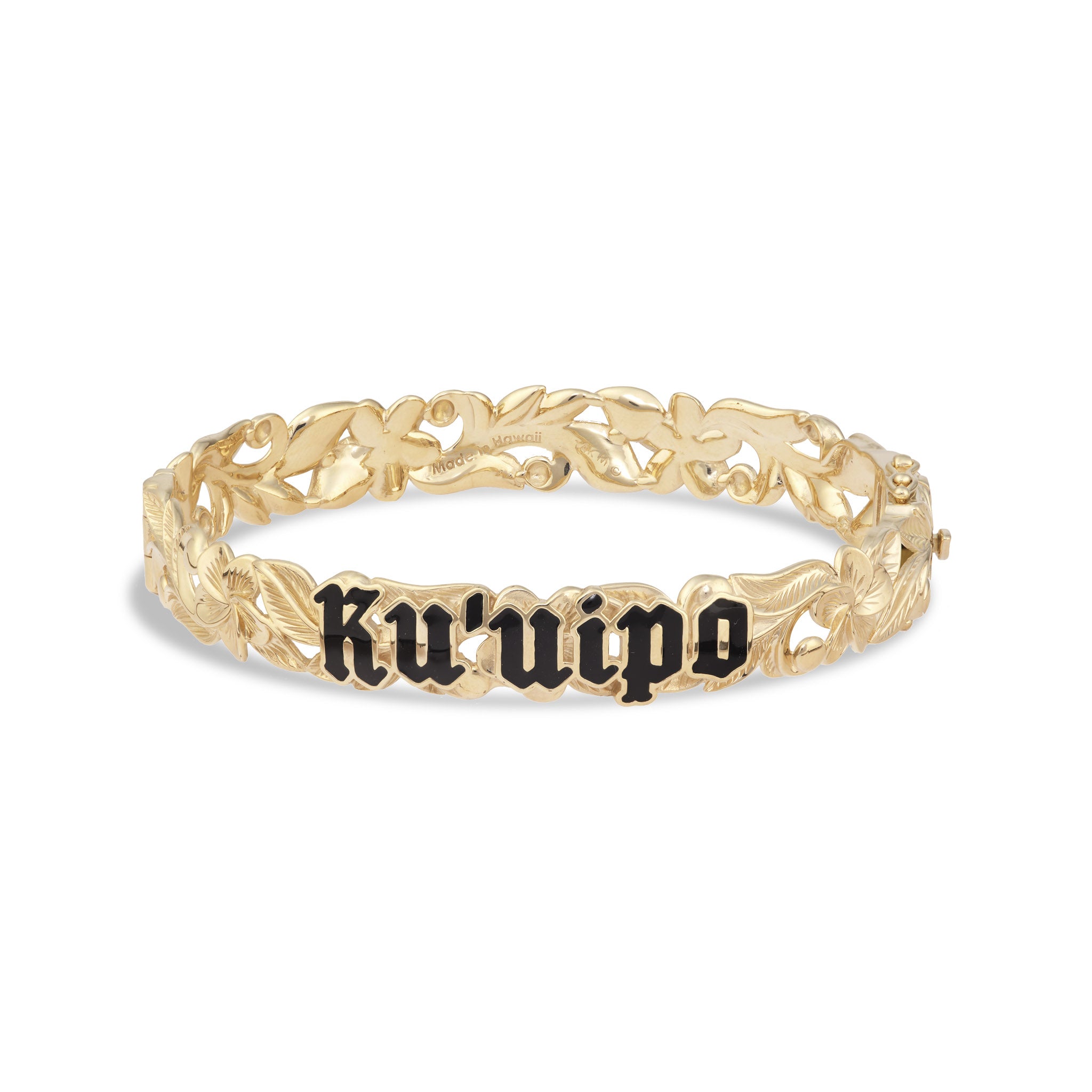 Hawaiian Heirloom Kuʻuipo (Sweetheart) Plumeria Enamel Hinge Bracelet in Gold - 10mm