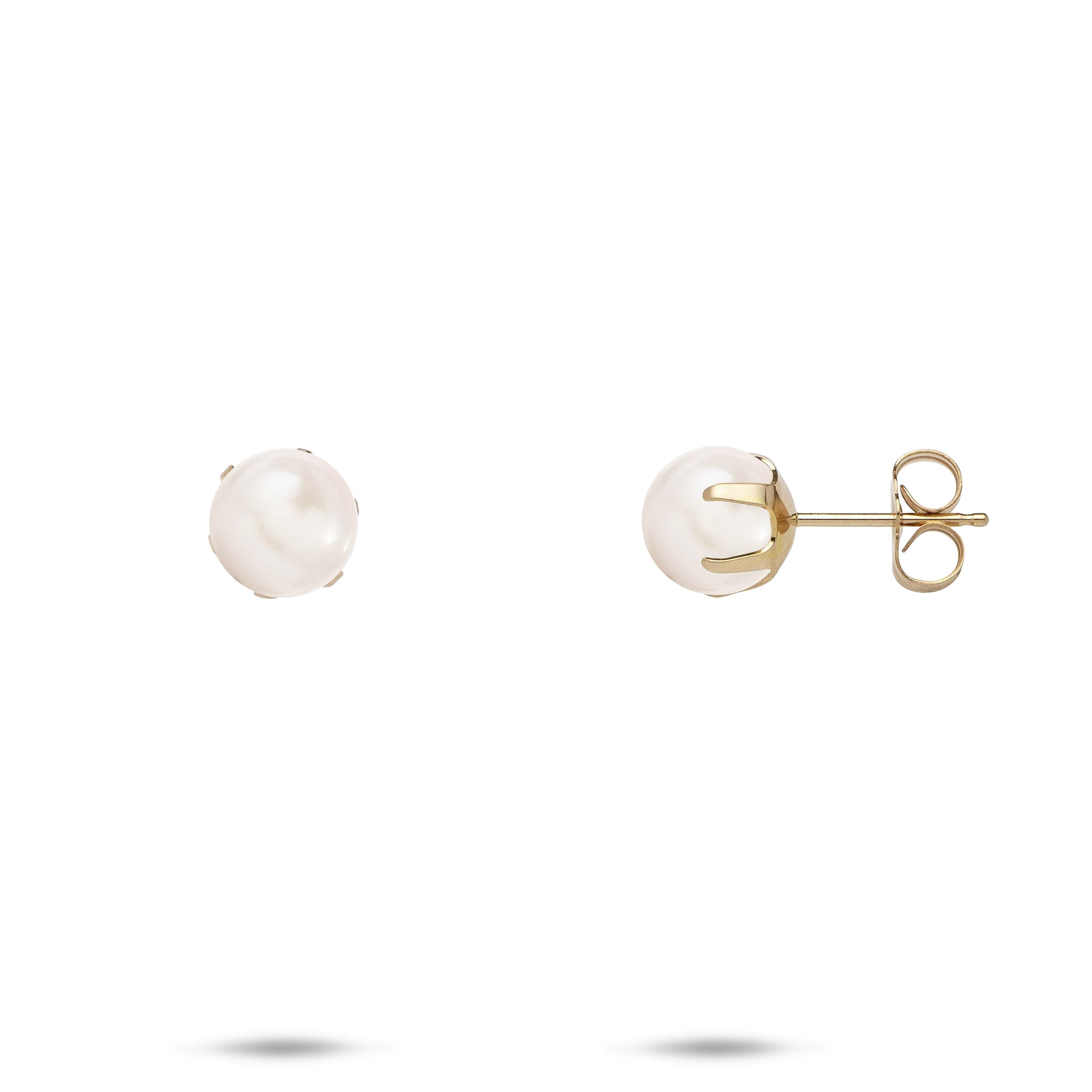 Pick A Pearl Earrings in Gold with White Pearls on a white background