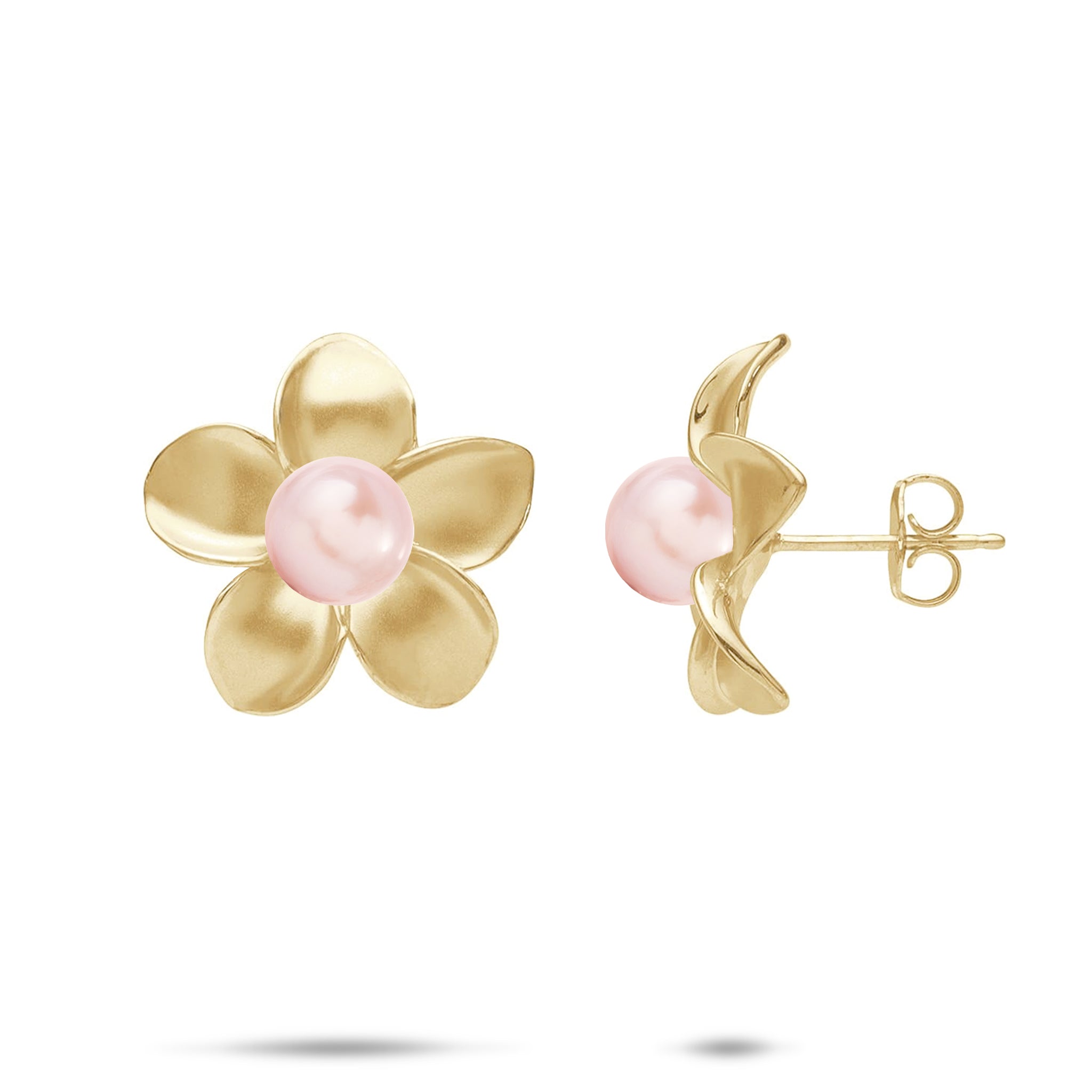 Pick A Pearl Plumeria Earrings in Gold - 18mm