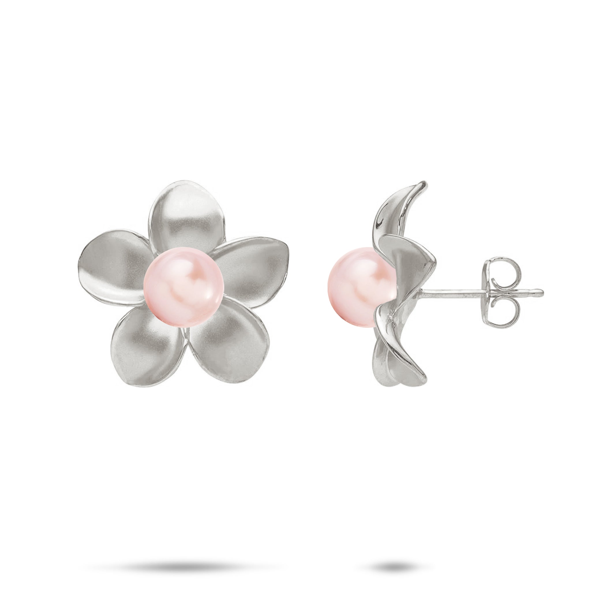 Pick A Pearl Plumeria Earrings in White Gold - 18mm