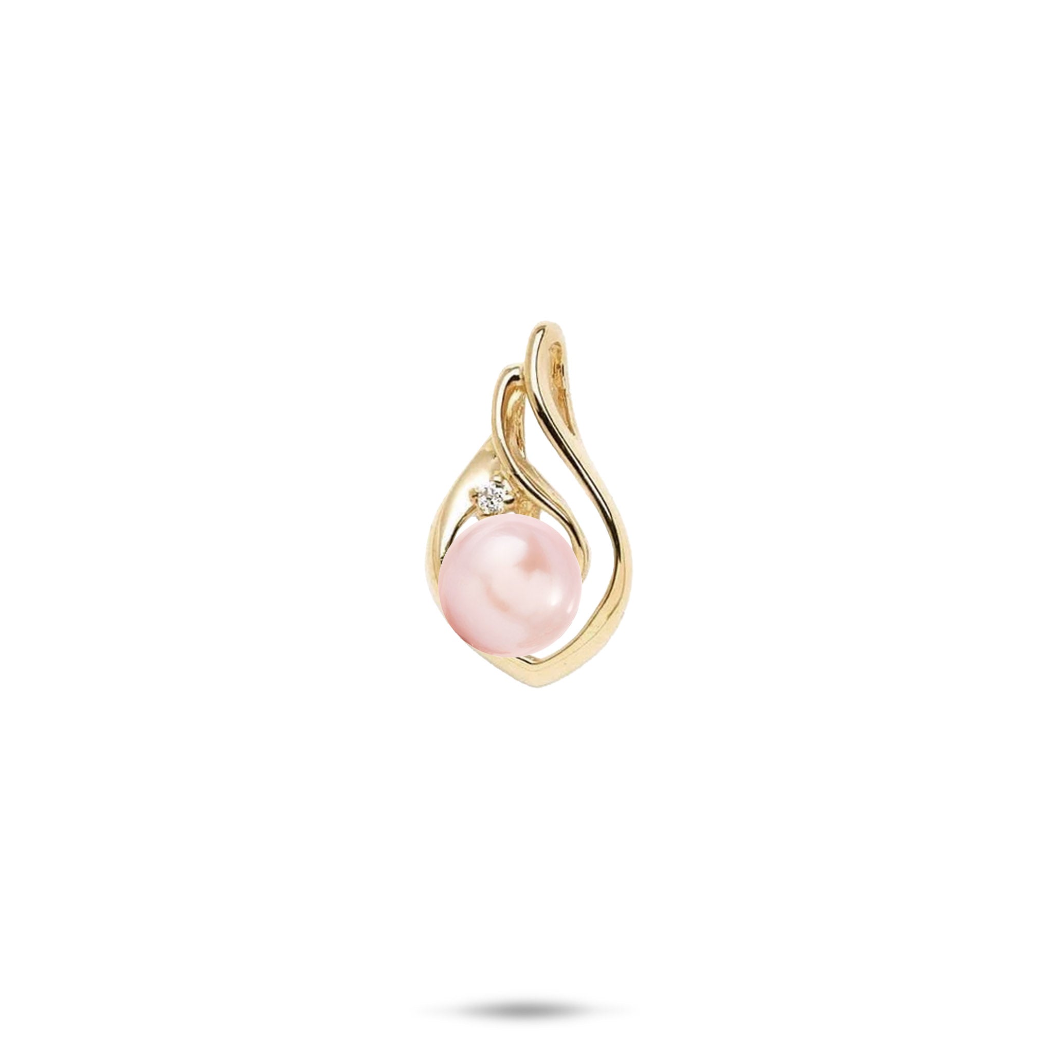 18mm Pick A Pearl Ocean Wave Pendant in Gold with Diamond and Pink Pearl on a white background