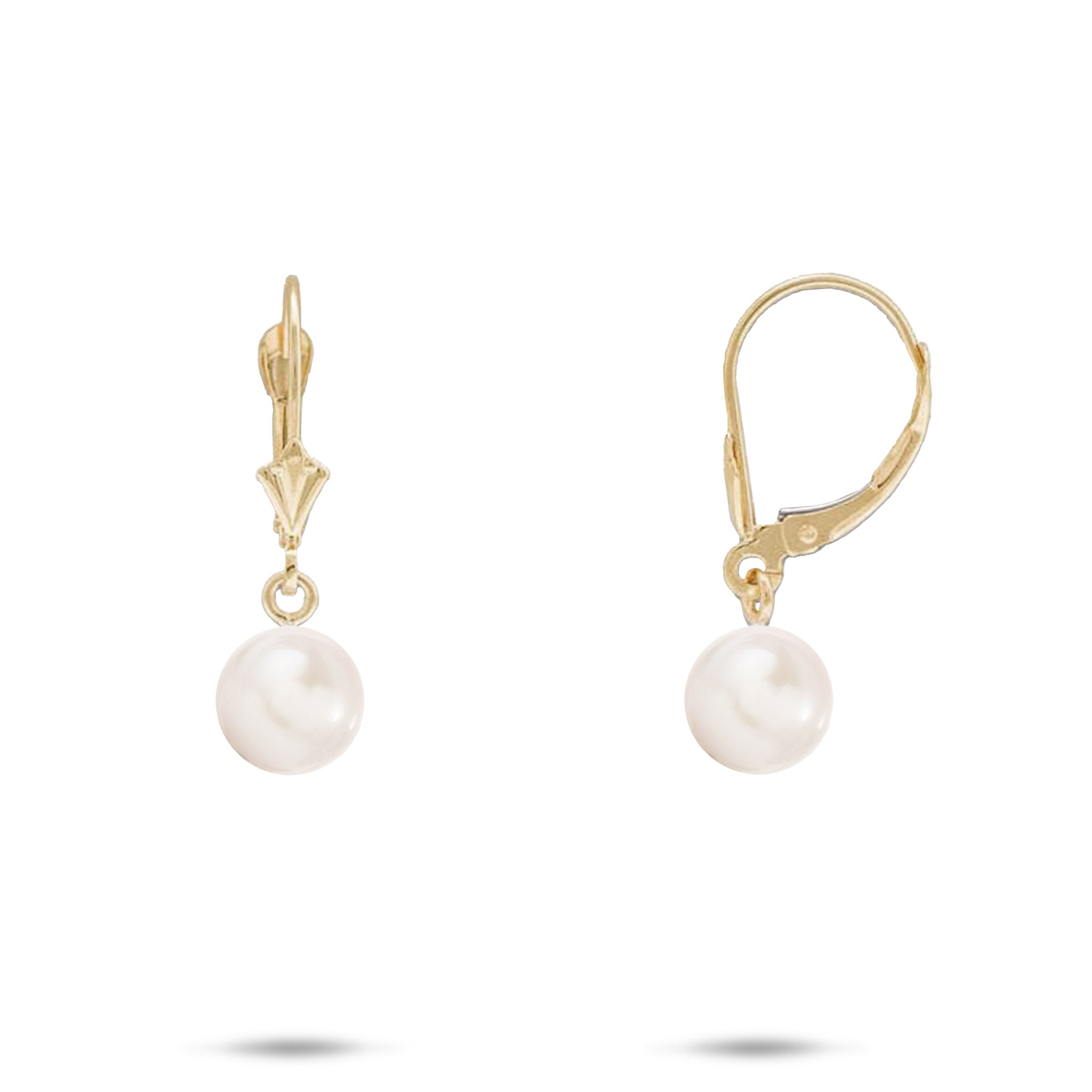 Pick A Pearl Earrings in Gold with White Pearls on a white background