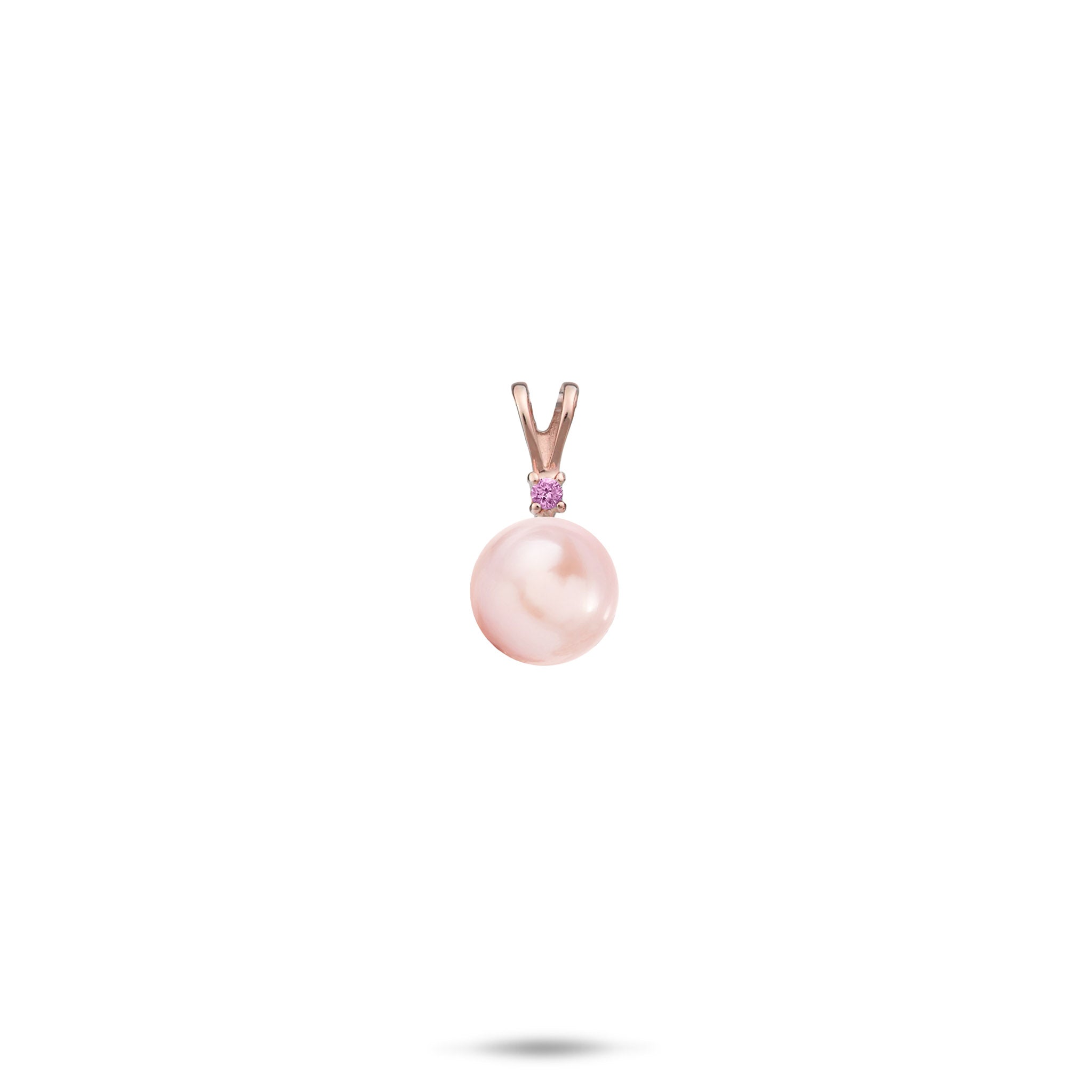Pick A Pearl Pendant in Rose Gold with Pink Sapphire and Pink Pearl on a white background