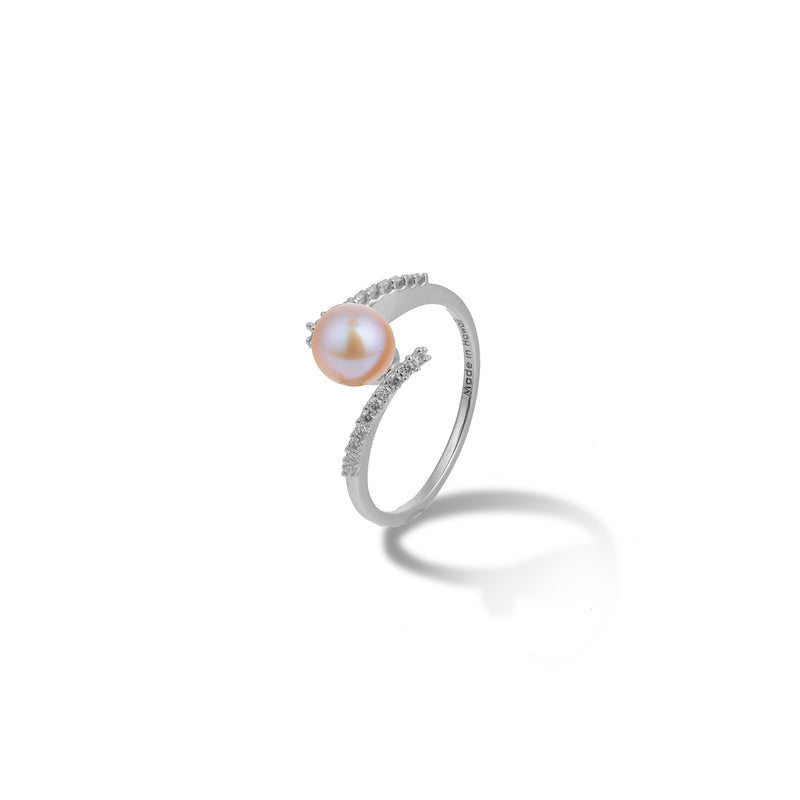 Pick A Pearl Bypass Ring in White Gold with Diamonds with Pink Pearl - Maui Divers Jewelry
