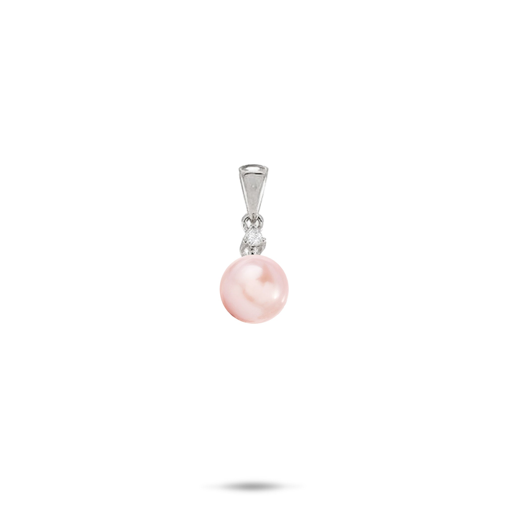 Pick A Pearl Pendant in White Gold with Diamond and Pink Pearl on a white background