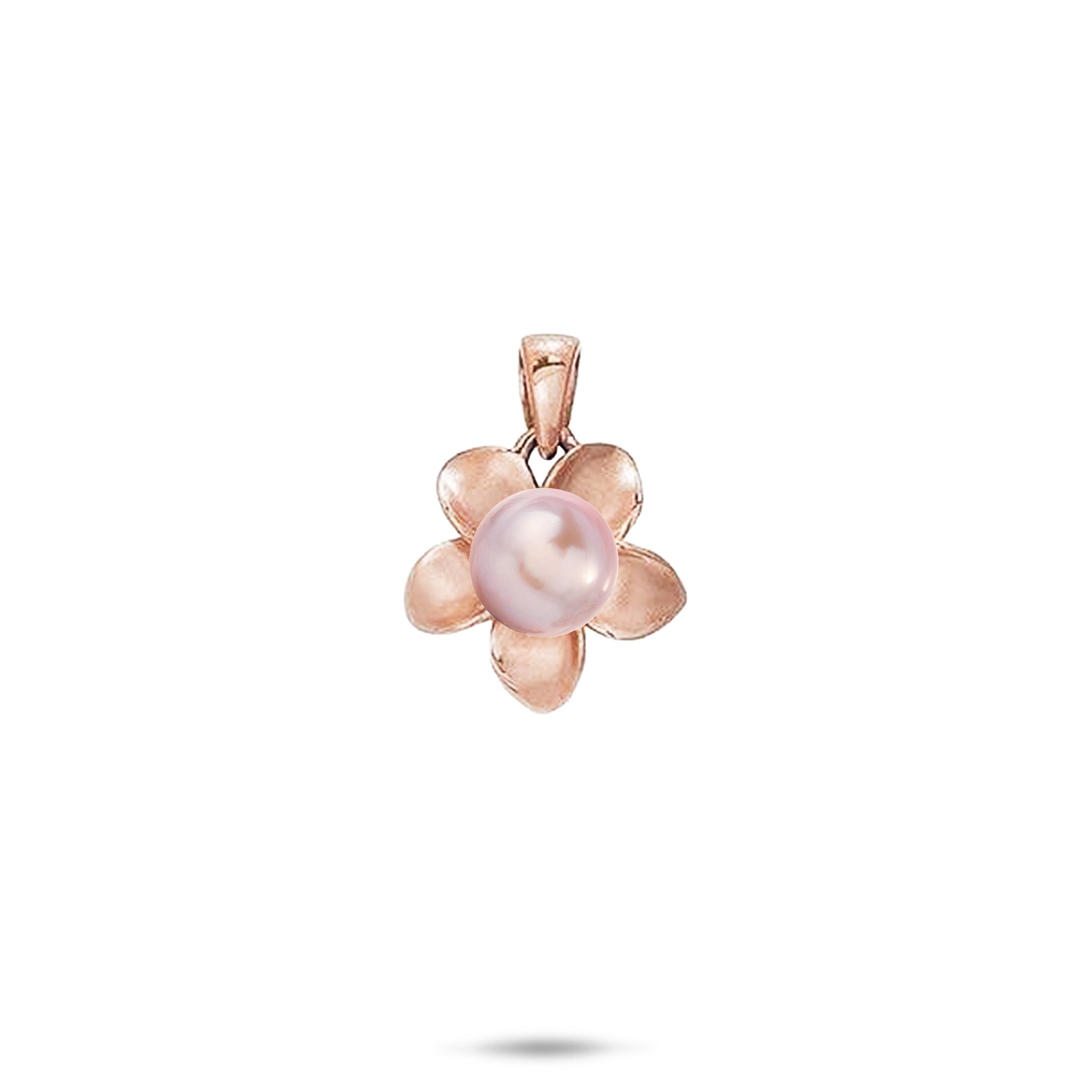 13mm Pick A Pearl Plumeria Pendant in Rose Gold with a Lavender Pearl on a white background