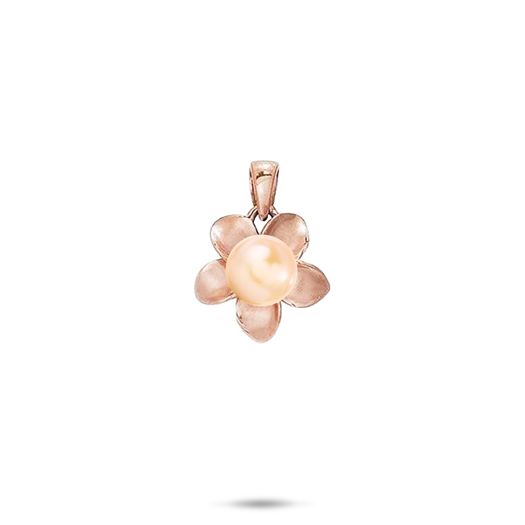 13mm Pick A Pearl Plumeria Pendant in Rose Gold with a Peach Pearl on a white background