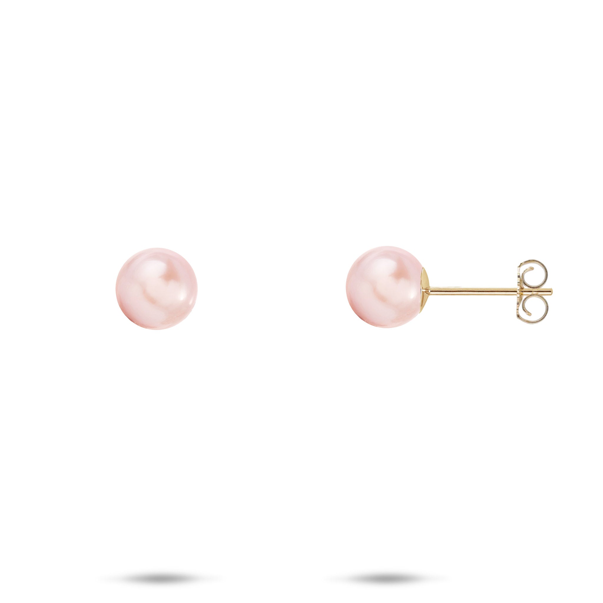 Pick A Pearl Earrings in Gold with Pink Pearls on a white background