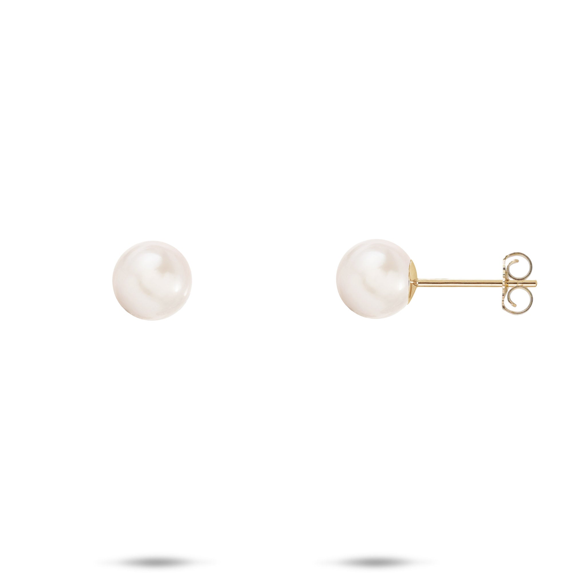Pick A Pearl Earrings in Gold with White Pearls on a white background