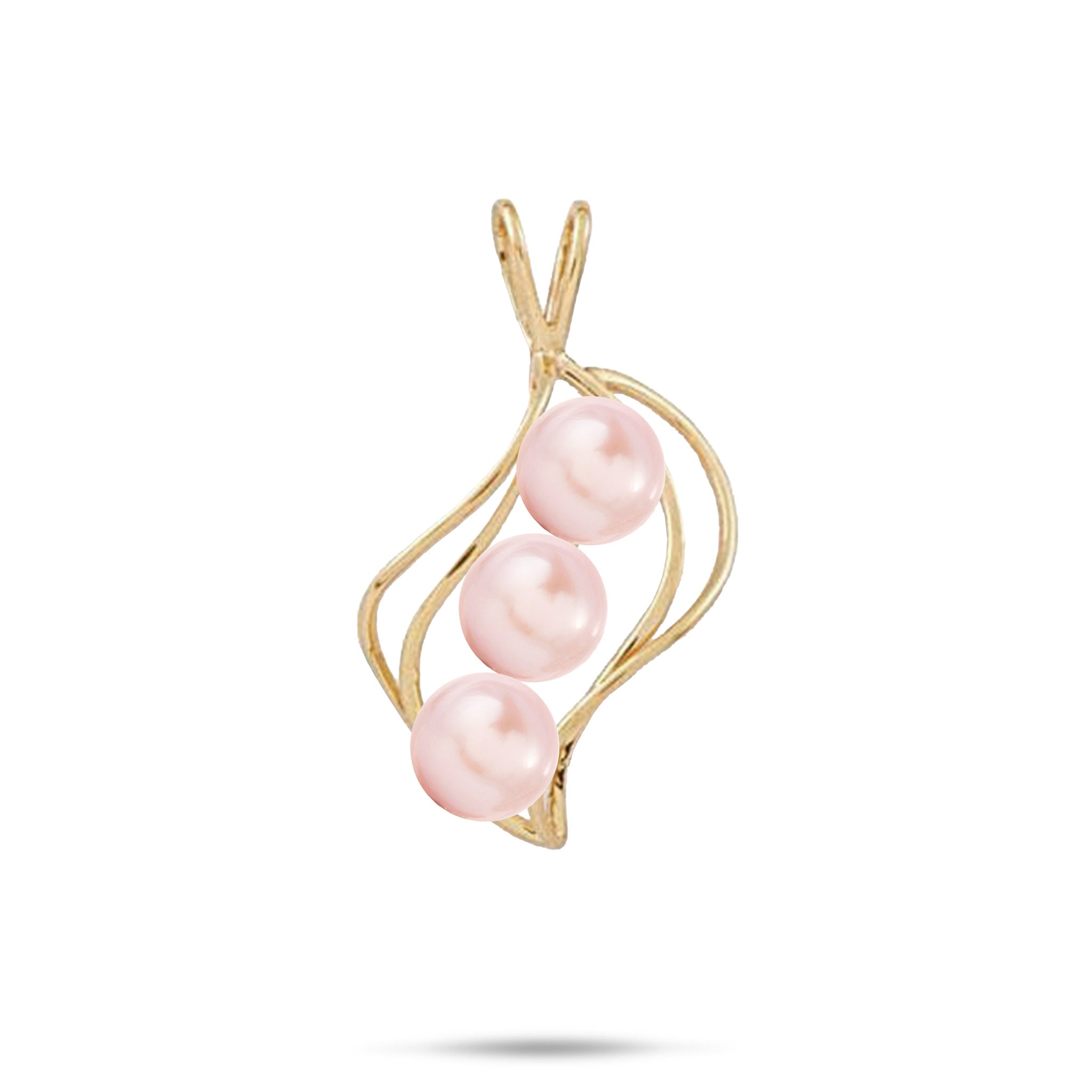 22mm Pick A Pearl Waterfall Pendant in Gold with Three Pink Pearls on a white background