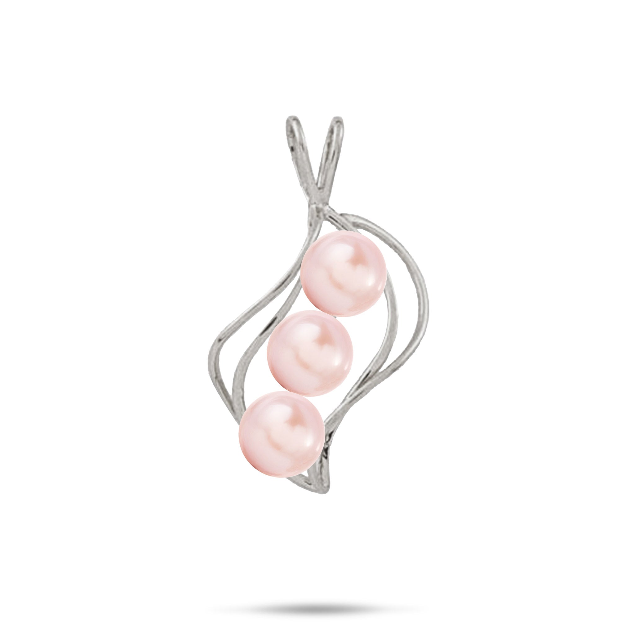 22mm Pick A Pearl Waterfall Pendant in White Gold with Three Pink Pearls on a white background