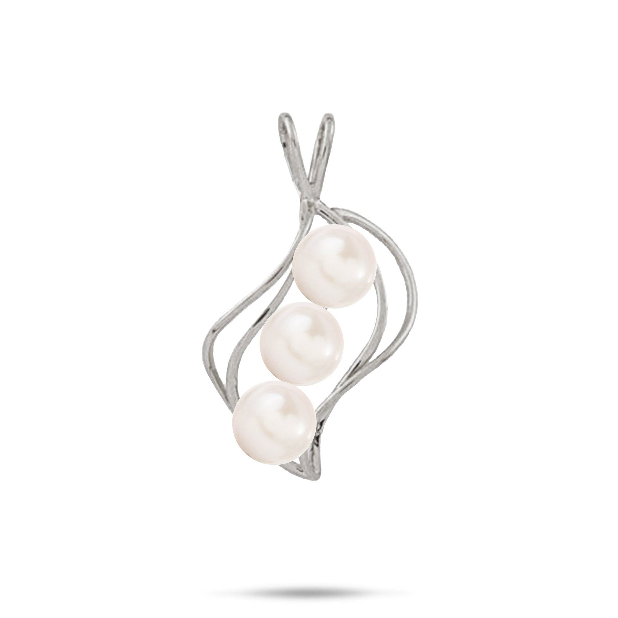 22mm Pick A Pearl Waterfall Pendant in White Gold with Three White Pearls on a white background