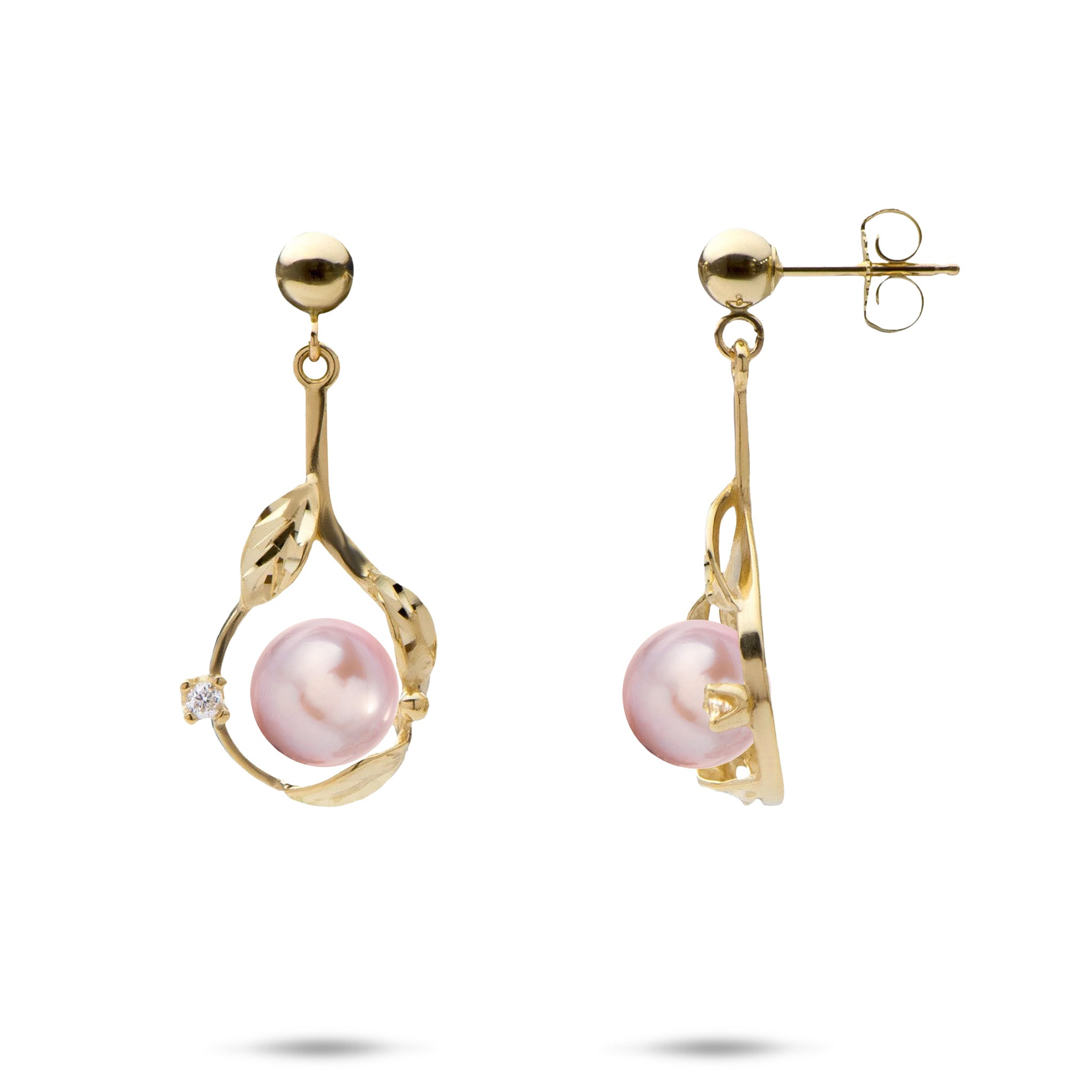 Pick A Pearl Maile Earrings in Gold with Diamonds