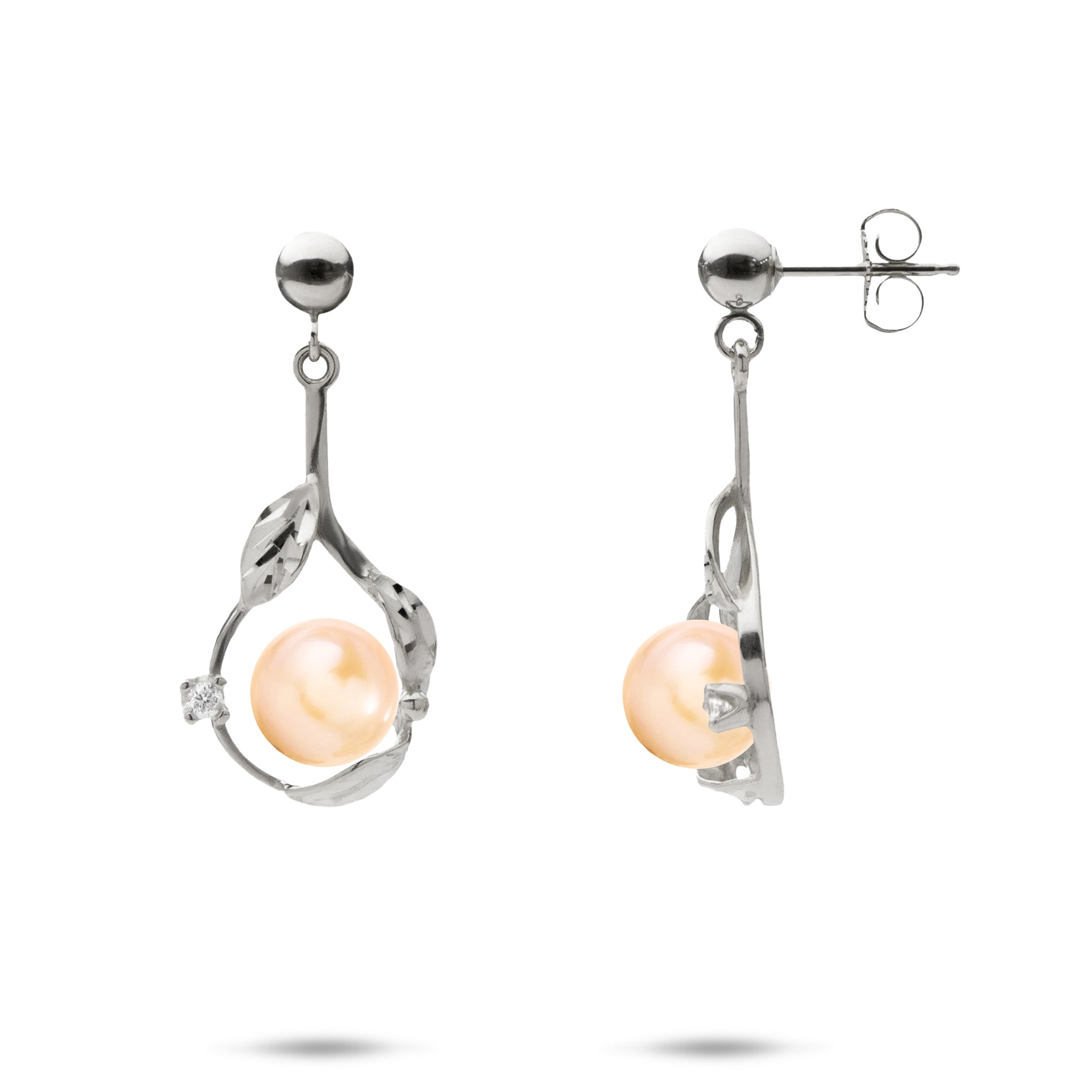 Pick A Pearl Maile Earrings in White Gold with Diamonds