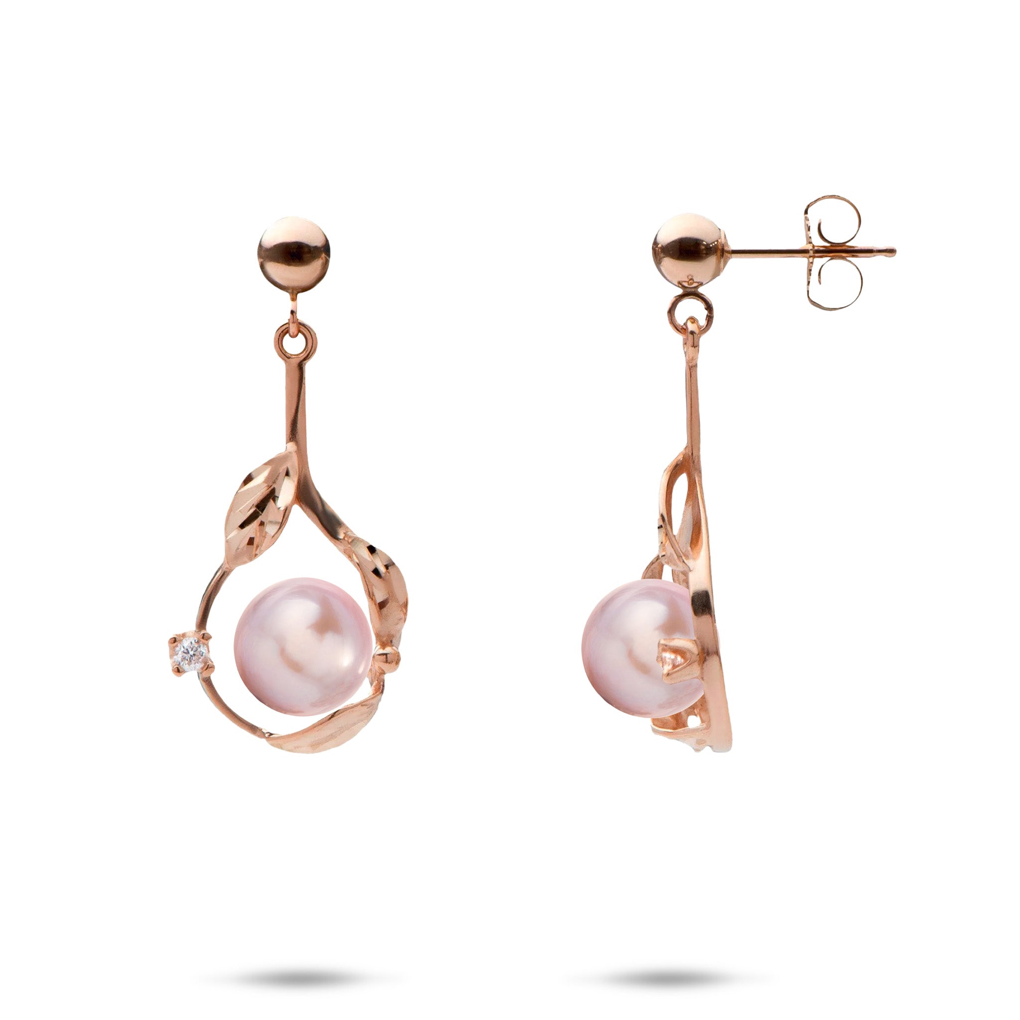 Pick A Pearl Maile Earrings Mountings in Rose Gold with Diamonds