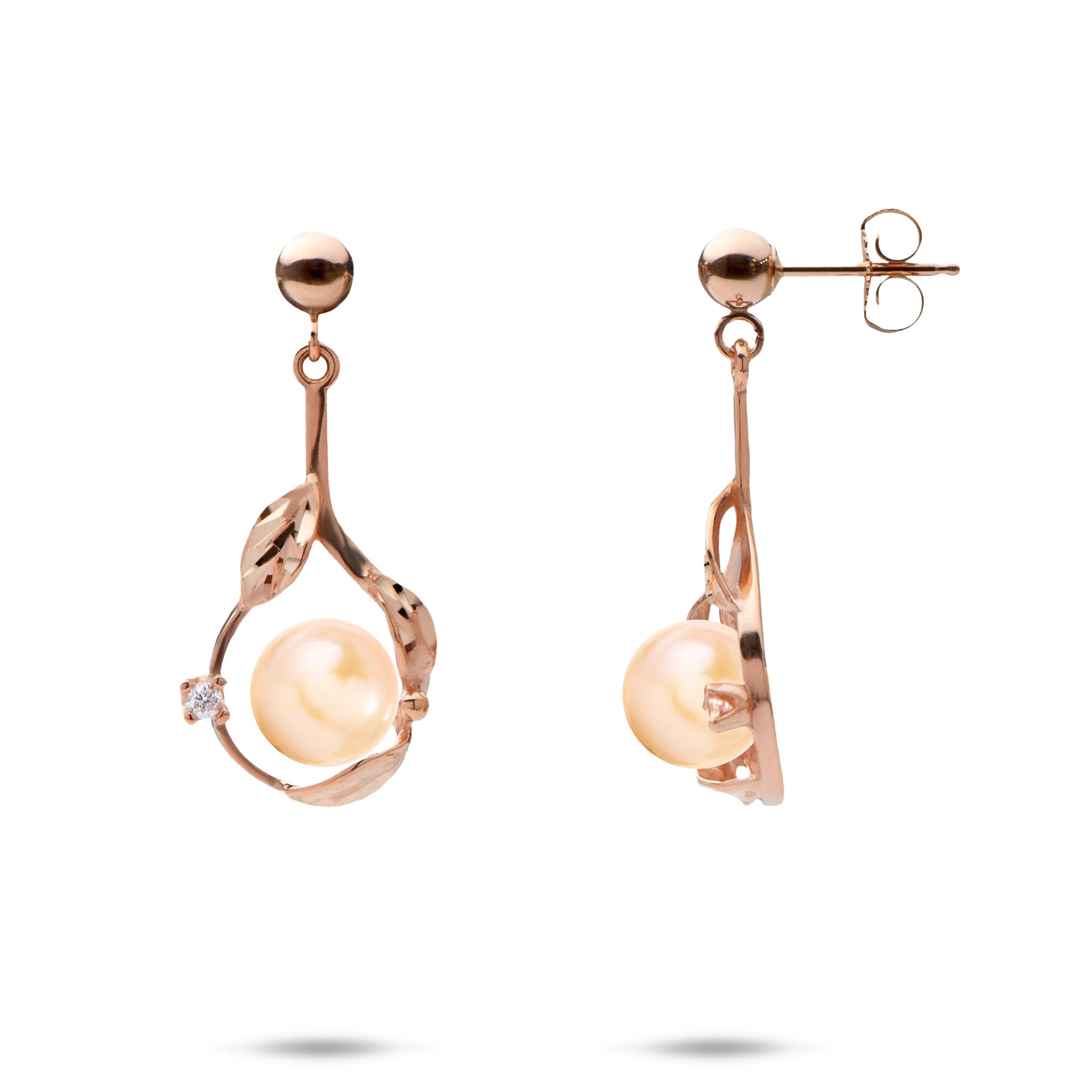 Pick A Pearl Maile Earrings Mountings in Rose Gold with Diamonds