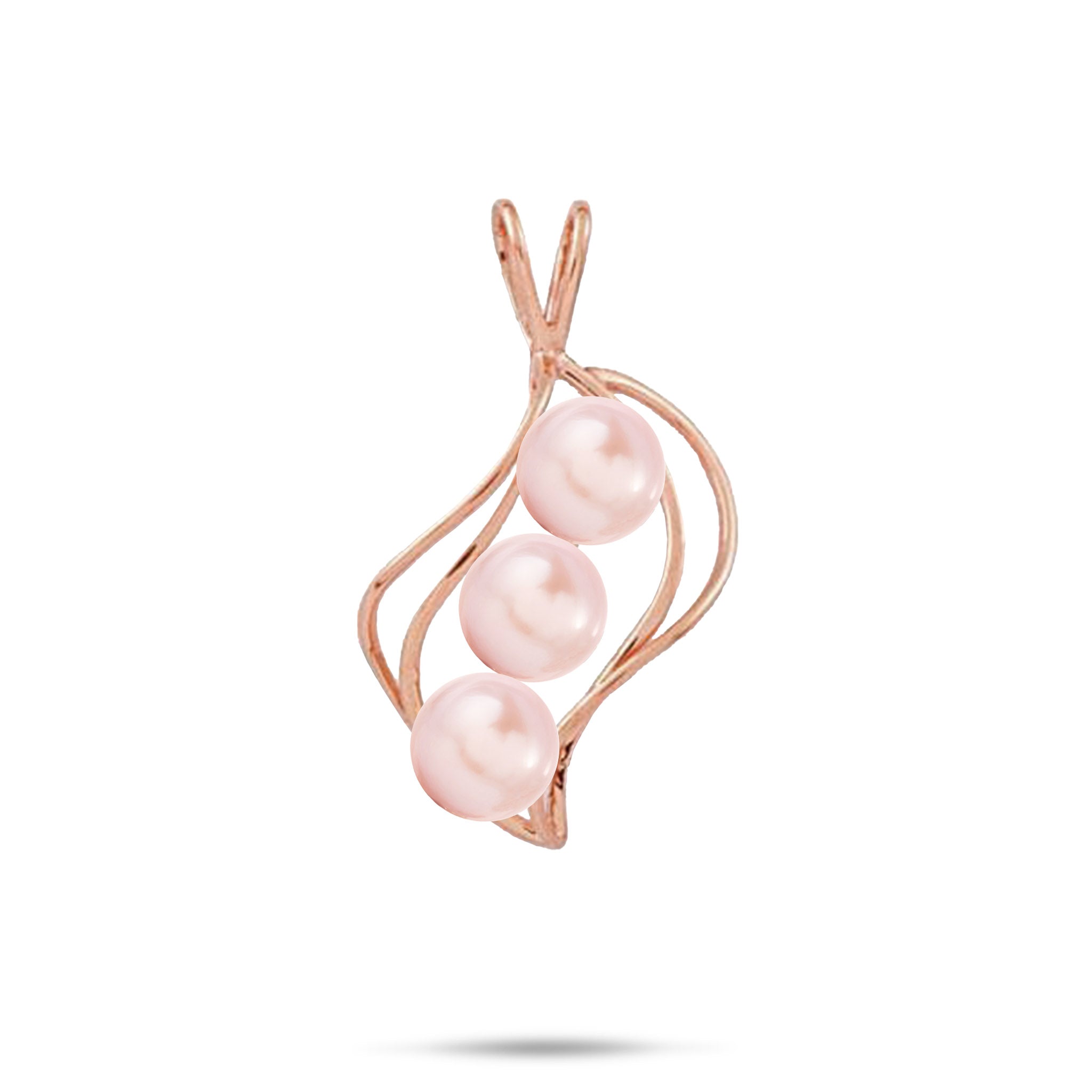 22mm Pick A Pearl Waterfall Pendant in Rose Gold with Three Pink Pearls on a white background