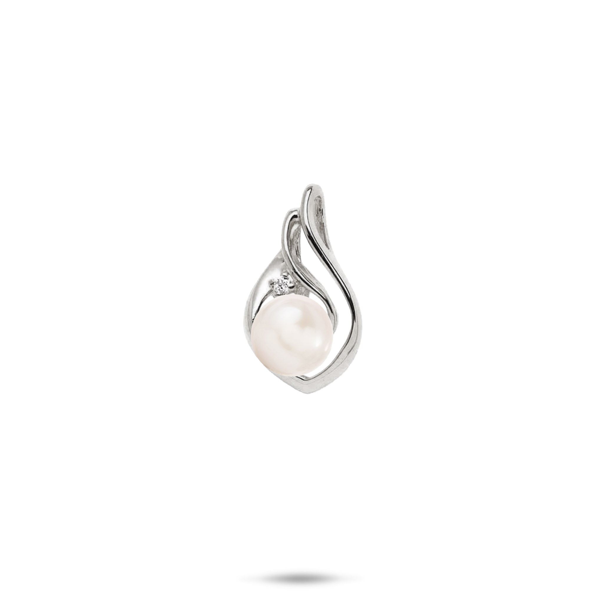 Pick A Pearl Pendant in White Gold with a Diamond and White Pearl on a white background