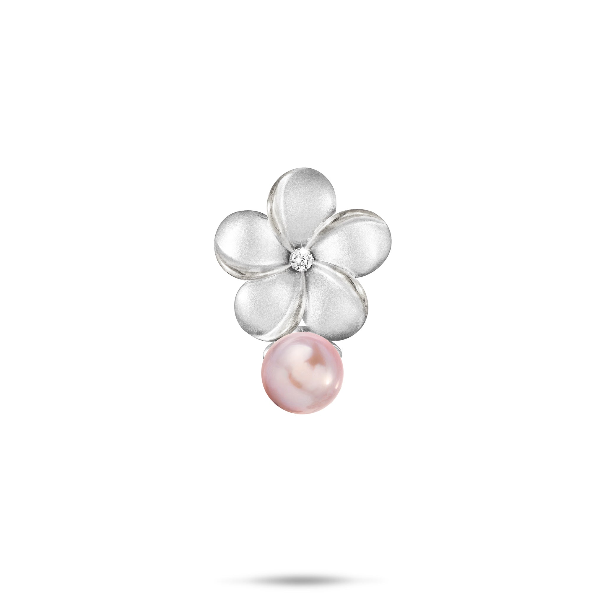 Pick A Pearl Plumeria Pendant in Sterling Silver with Cubic Zirconia - 15mm
