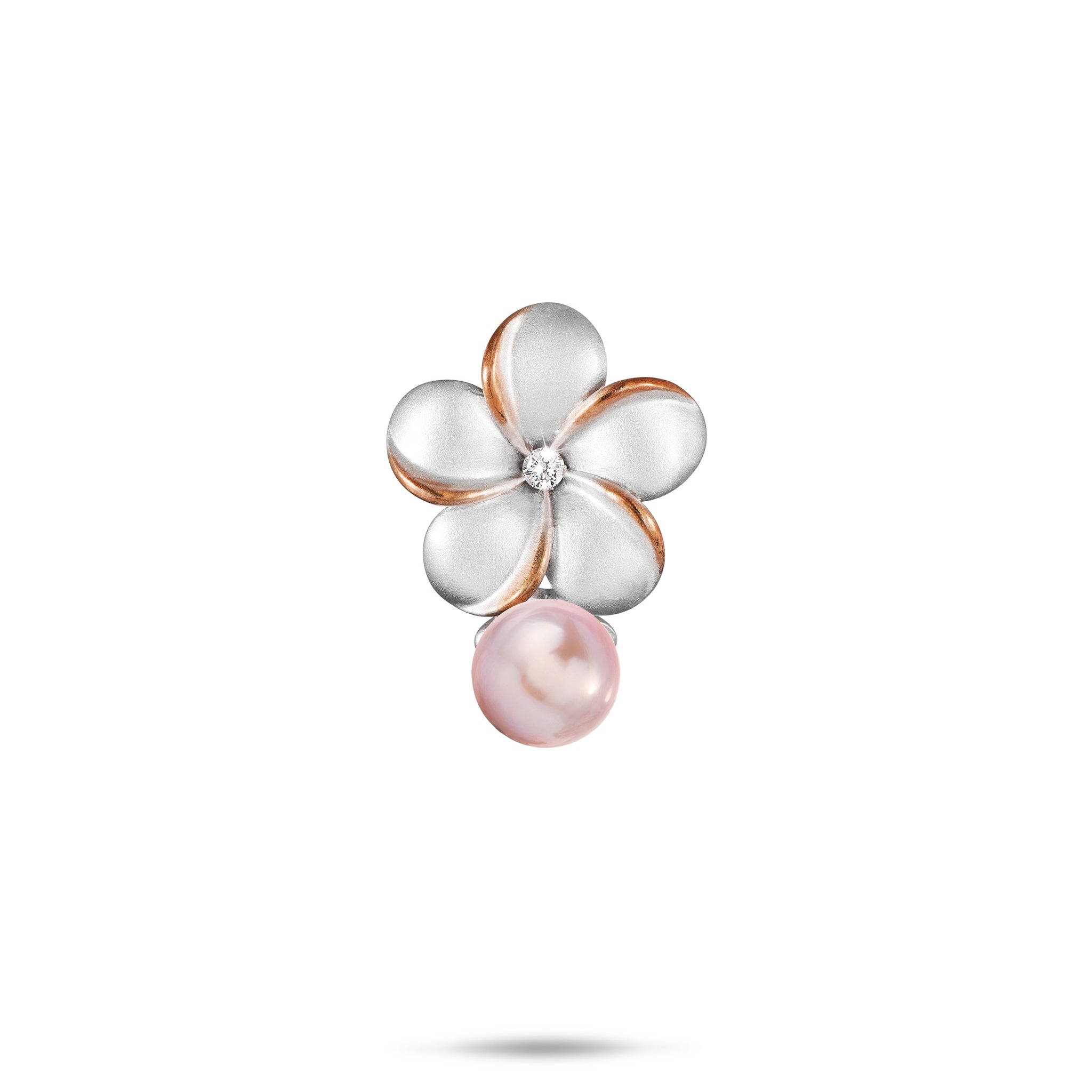 Pick A Pearl Plumeria Pendant in Sterling Silver with Cubic Zirconia - 15mm