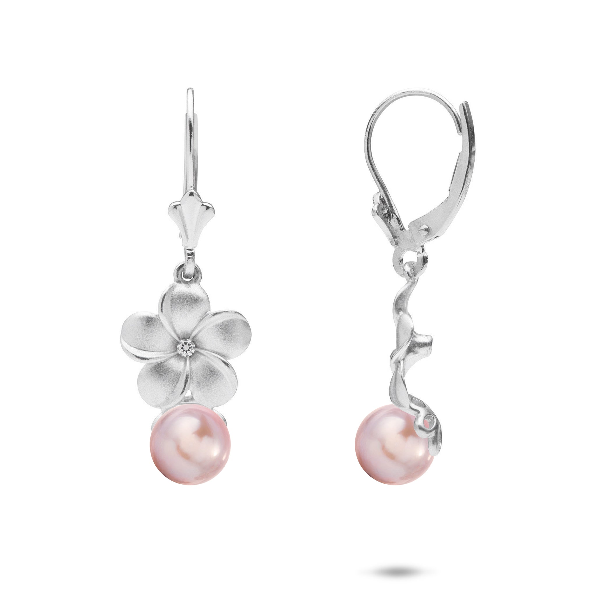 Pick A Pearl Plumeria Earrings in Sterling Silver with Cubic Zirconia