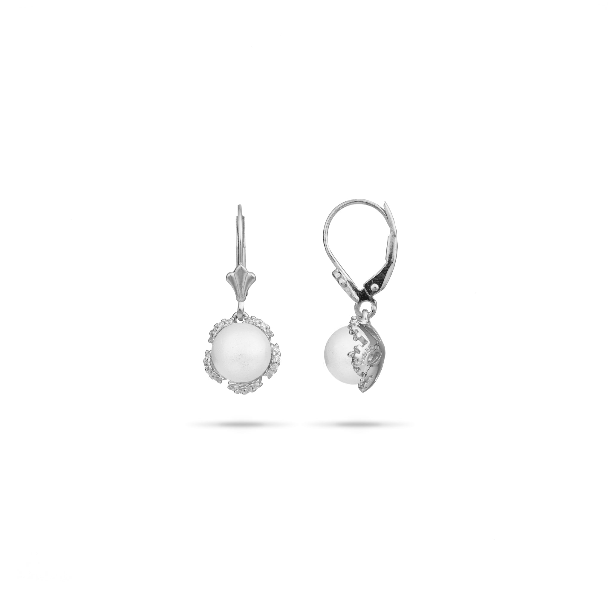 Pick A Pearl Plumeria Earrings in Sterling Silver with CZ