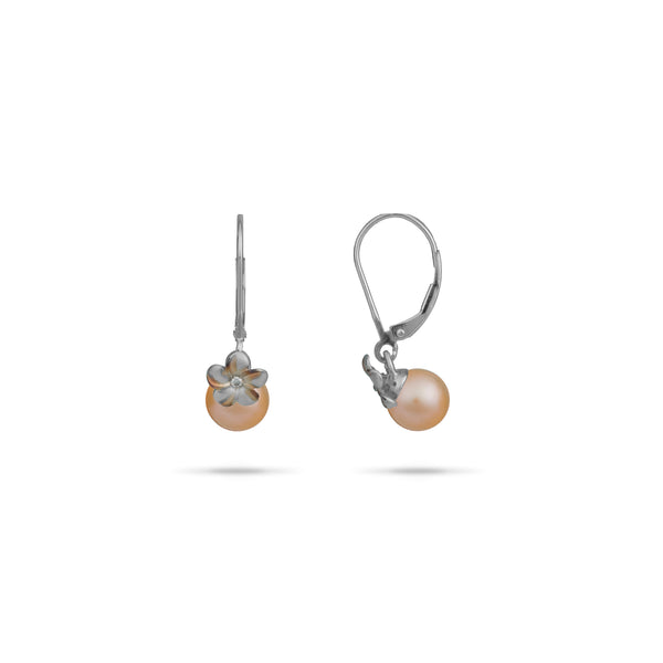 Pick A Pearl Plumeria Earrings in Sterling Silver with Cubic Zirconia - 8mm
