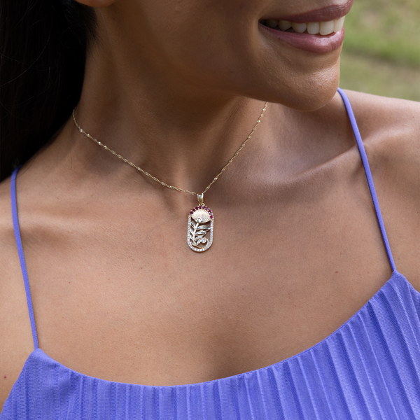 Ohia Lehua Ruby Pendant in Gold with Diamonds