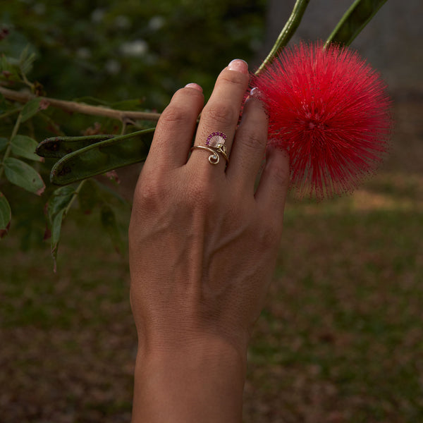 Ohia Lehua Ruby Ring in Two Tone Gold with Diamond - 18mm