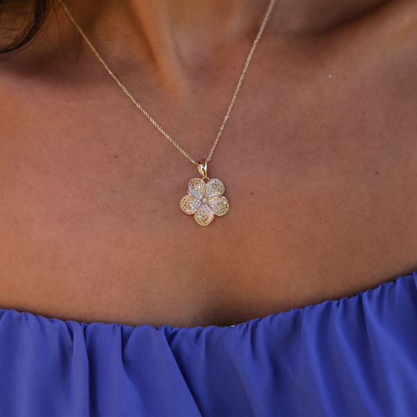 Plumeria Yellow Sapphire Pendant in Gold with Diamonds - 20mm