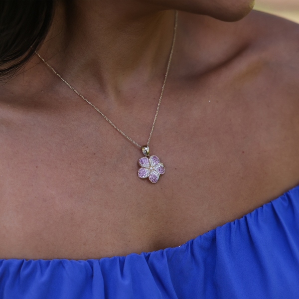Plumeria Pink Sapphire Pendant in Gold with Diamonds - 20mm
