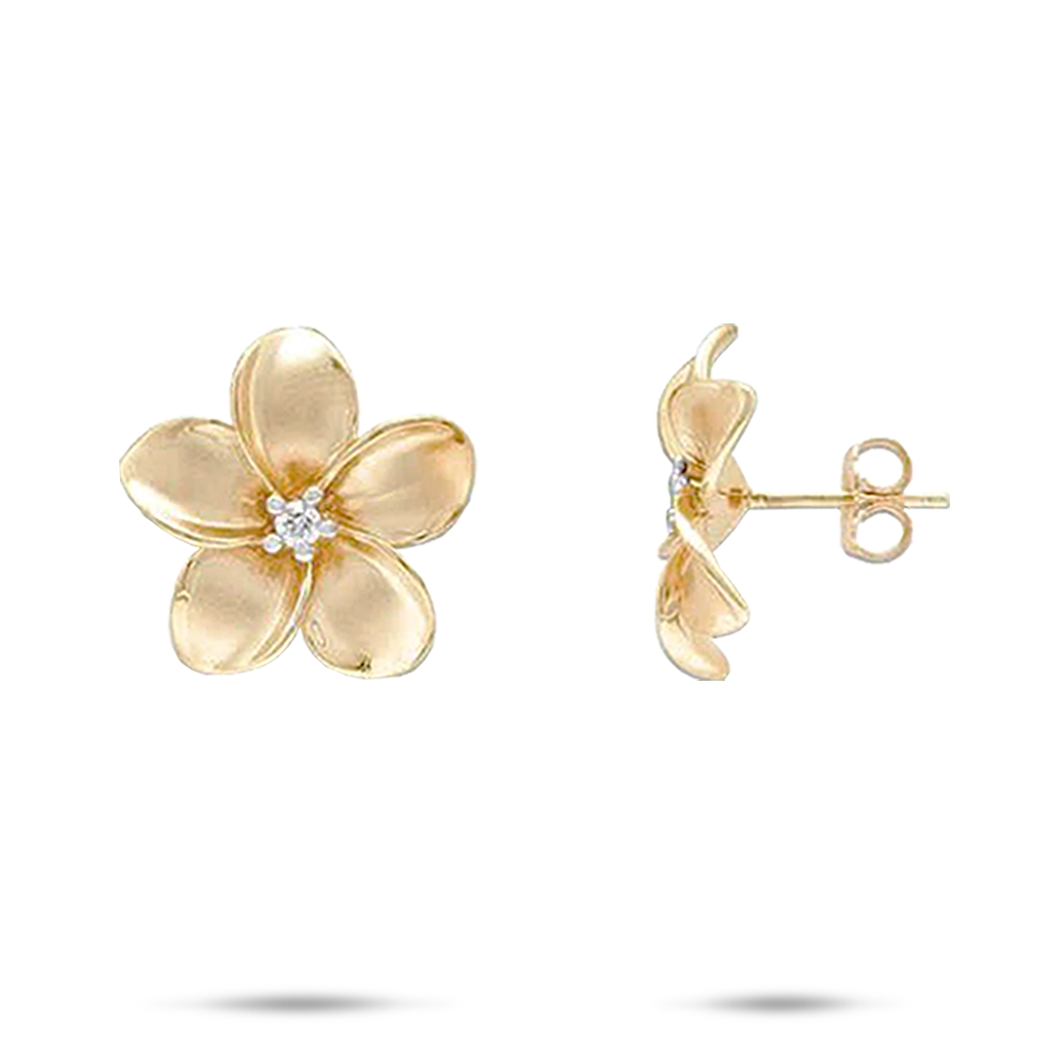 Plumeria-Ohrringe in Gold mit Diamanten – 18 mm