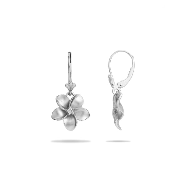 Plumeria-Ohrringe aus Weißgold mit Diamanten – 13 mm