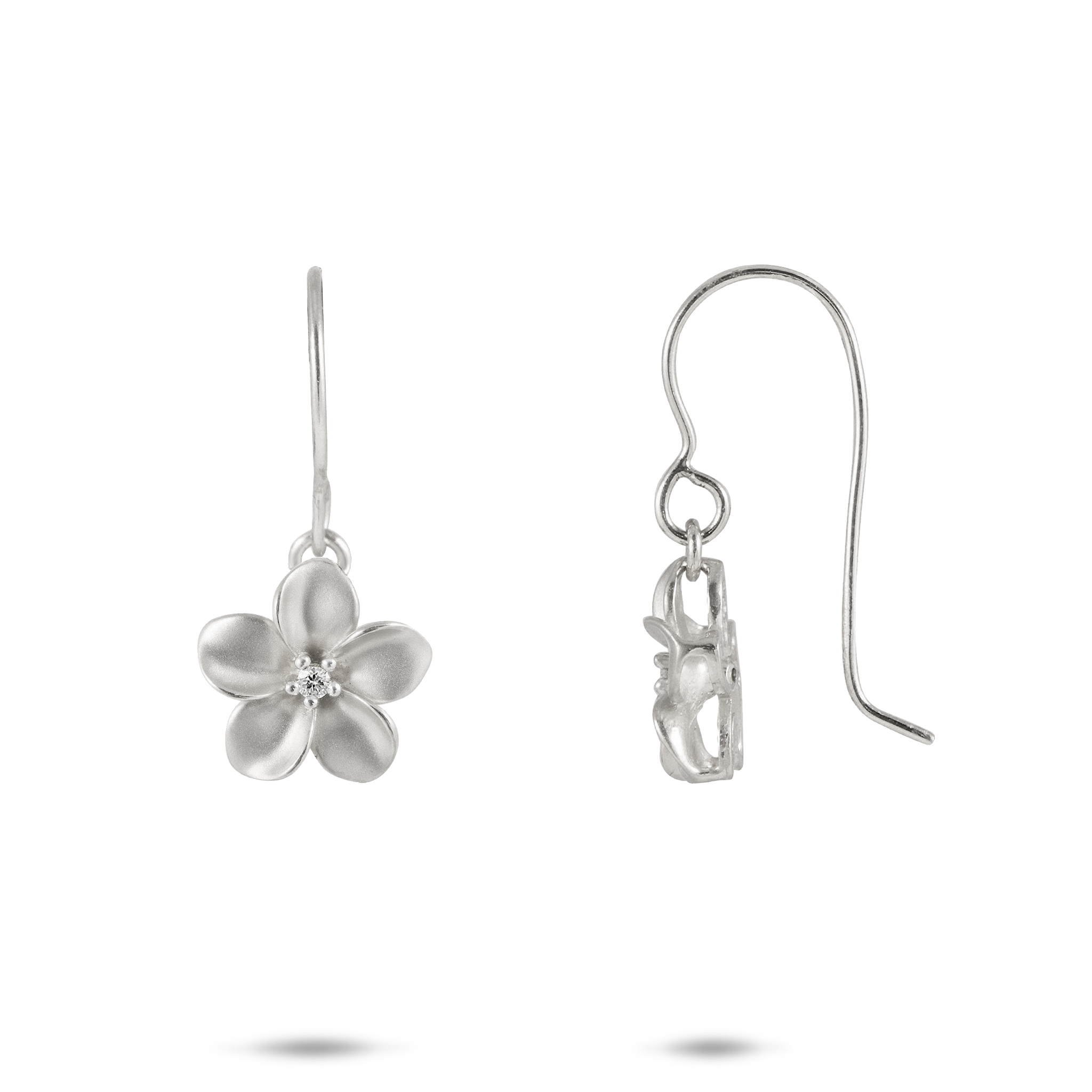 Boucles d'oreilles plumeria en or blanc avec diamants - 11 mm